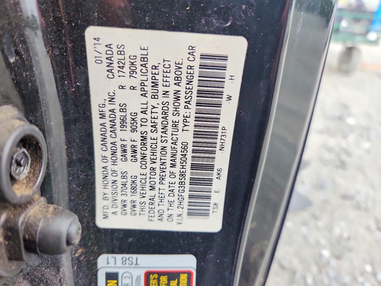 2014 Honda Civic Lx Black vin: 2HGFG3B58EH504560