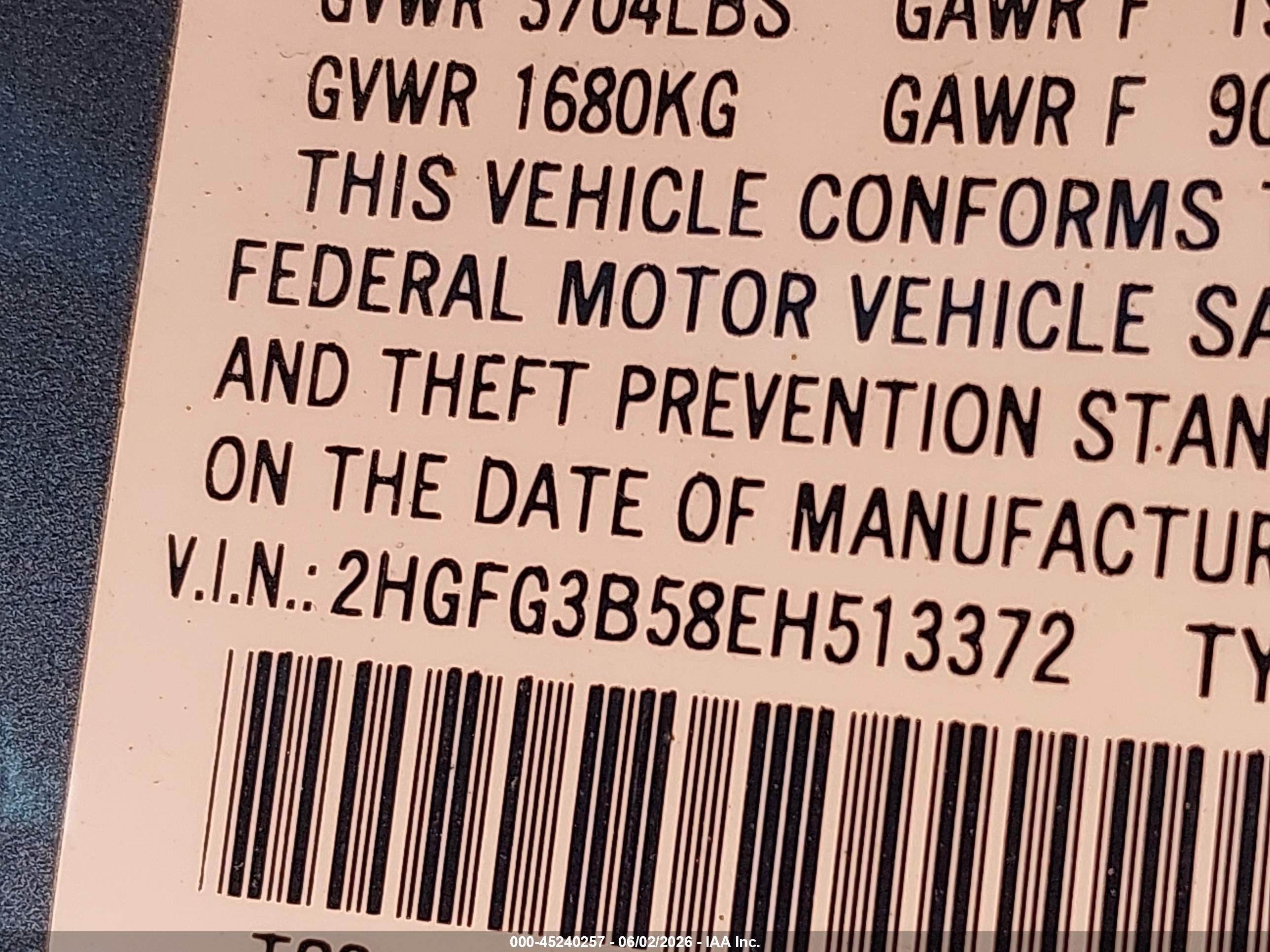 2014 Honda Civic Lx Gray vin: 2HGFG3B58EH513372