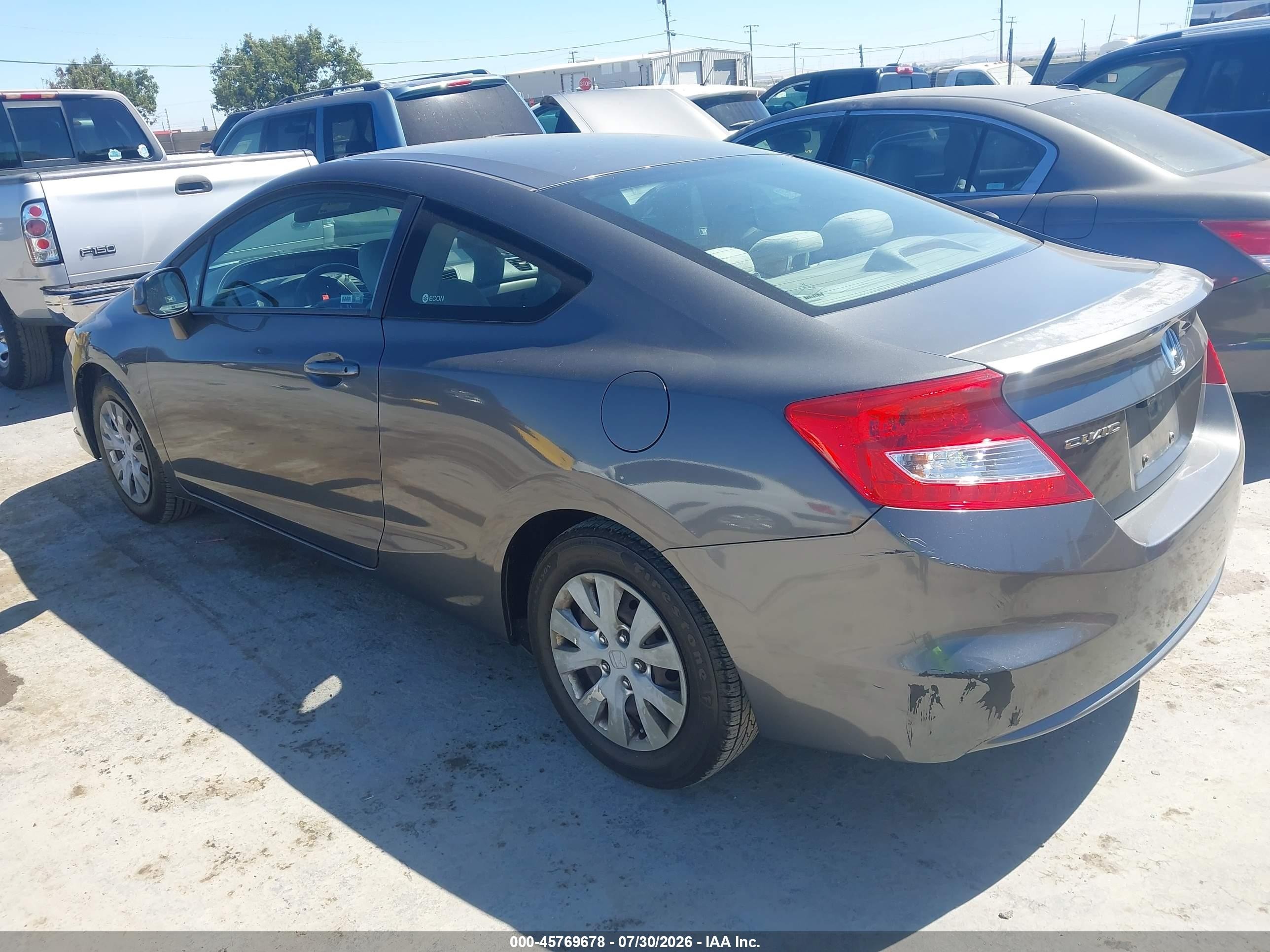 2012 Honda Civic Lx Gray vin: 2HGFG3B59CH524703