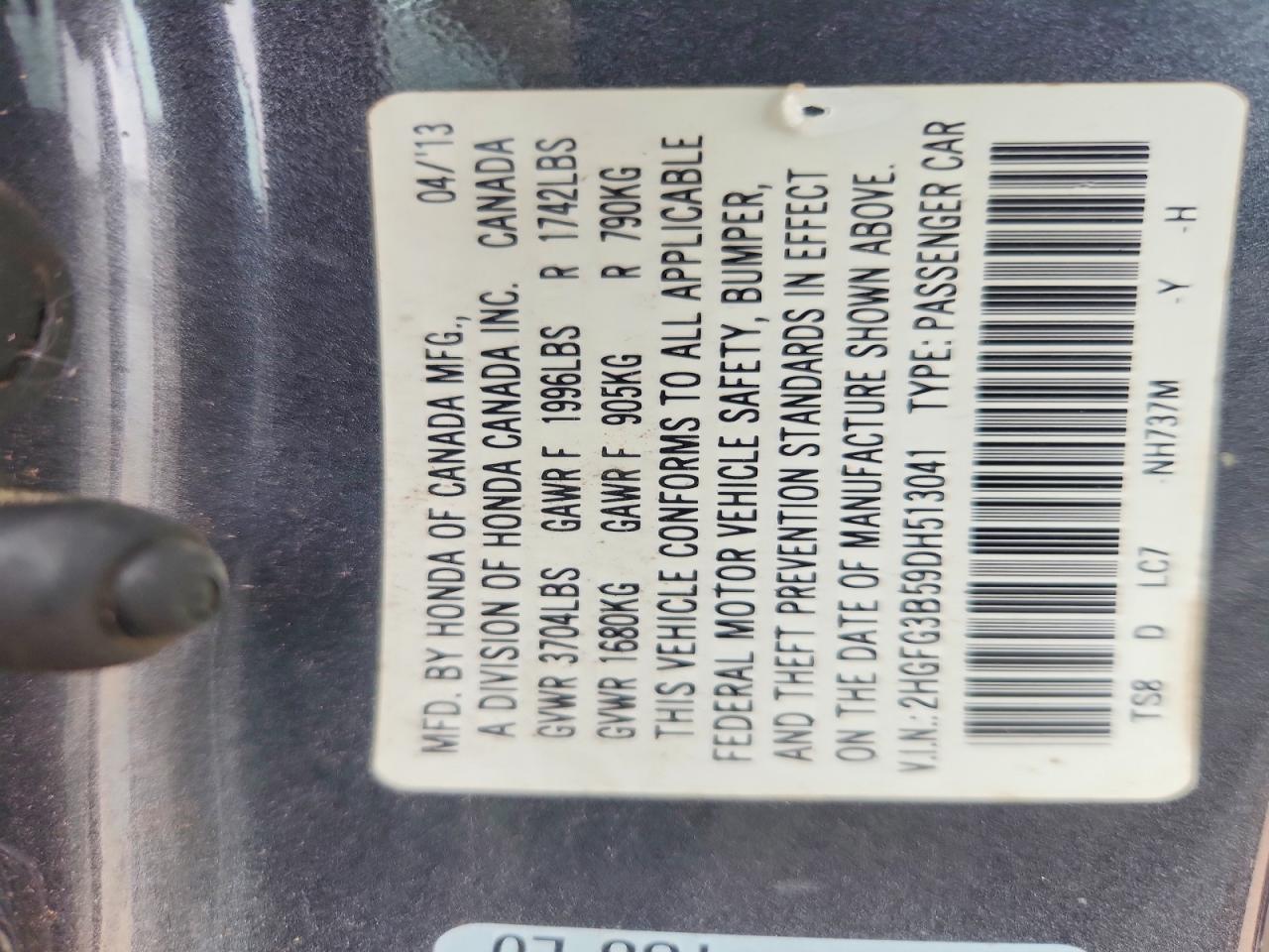 2013 Honda Civic Lx Угольный vin: 2HGFG3B59DH513041