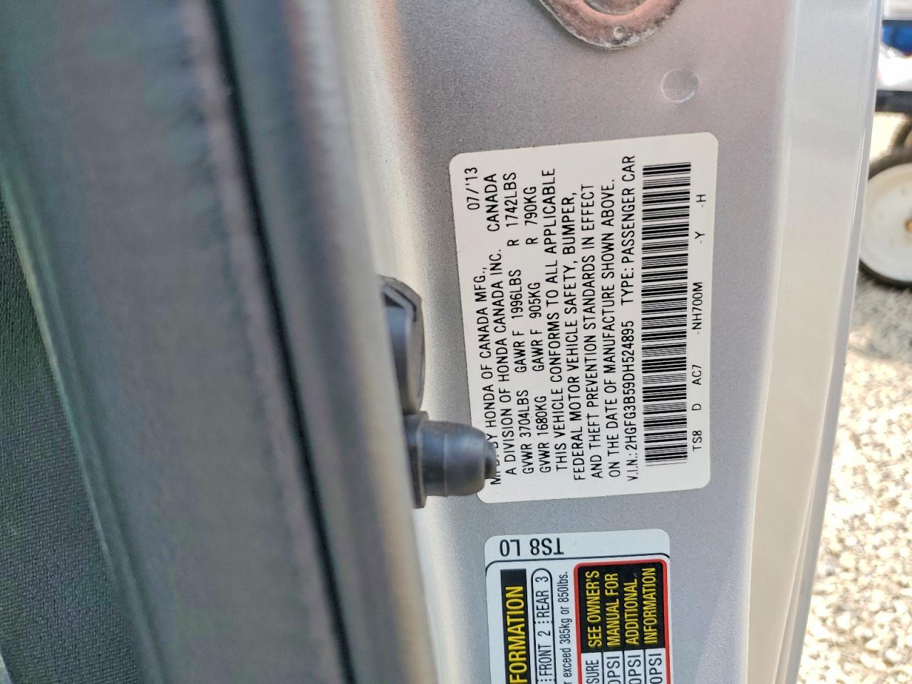 2013 Honda Civic Lx Silver vin: 2HGFG3B59DH524895