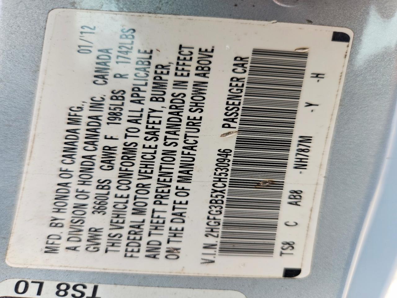 2012 Honda Civic Lx Silver vin: 2HGFG3B5XCH530946