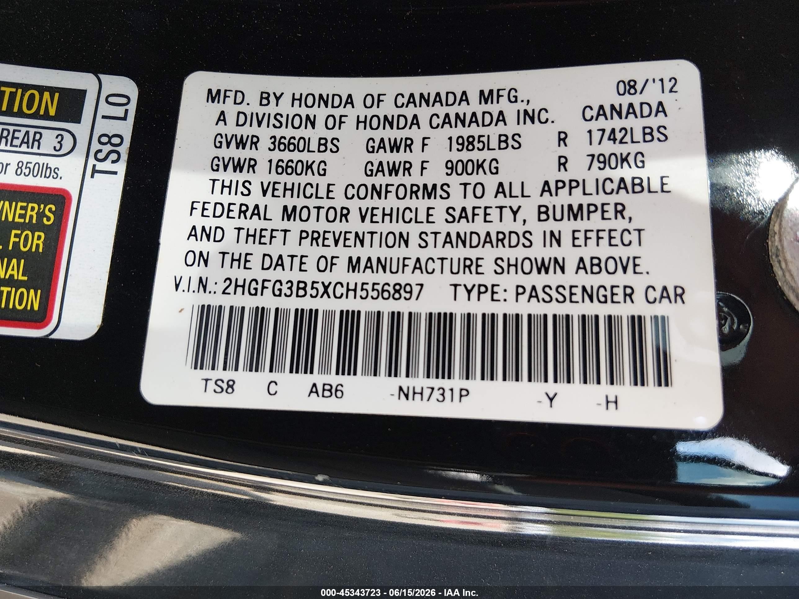 2012 Honda Civic Lx Black vin: 2HGFG3B5XCH556897