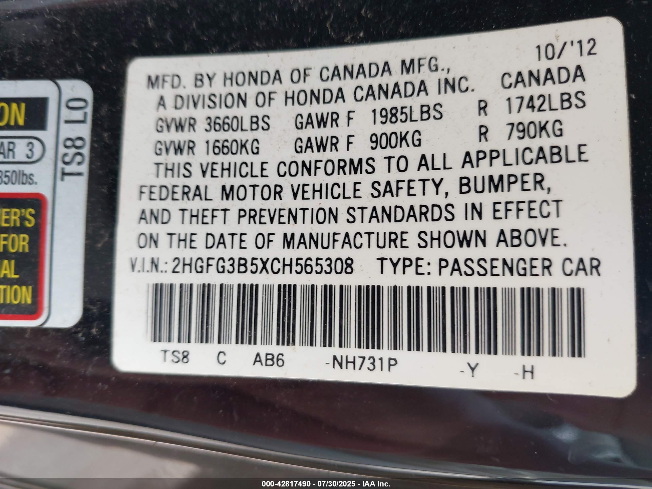 2012 Honda Civic Lx Black vin: 2HGFG3B5XCH565308