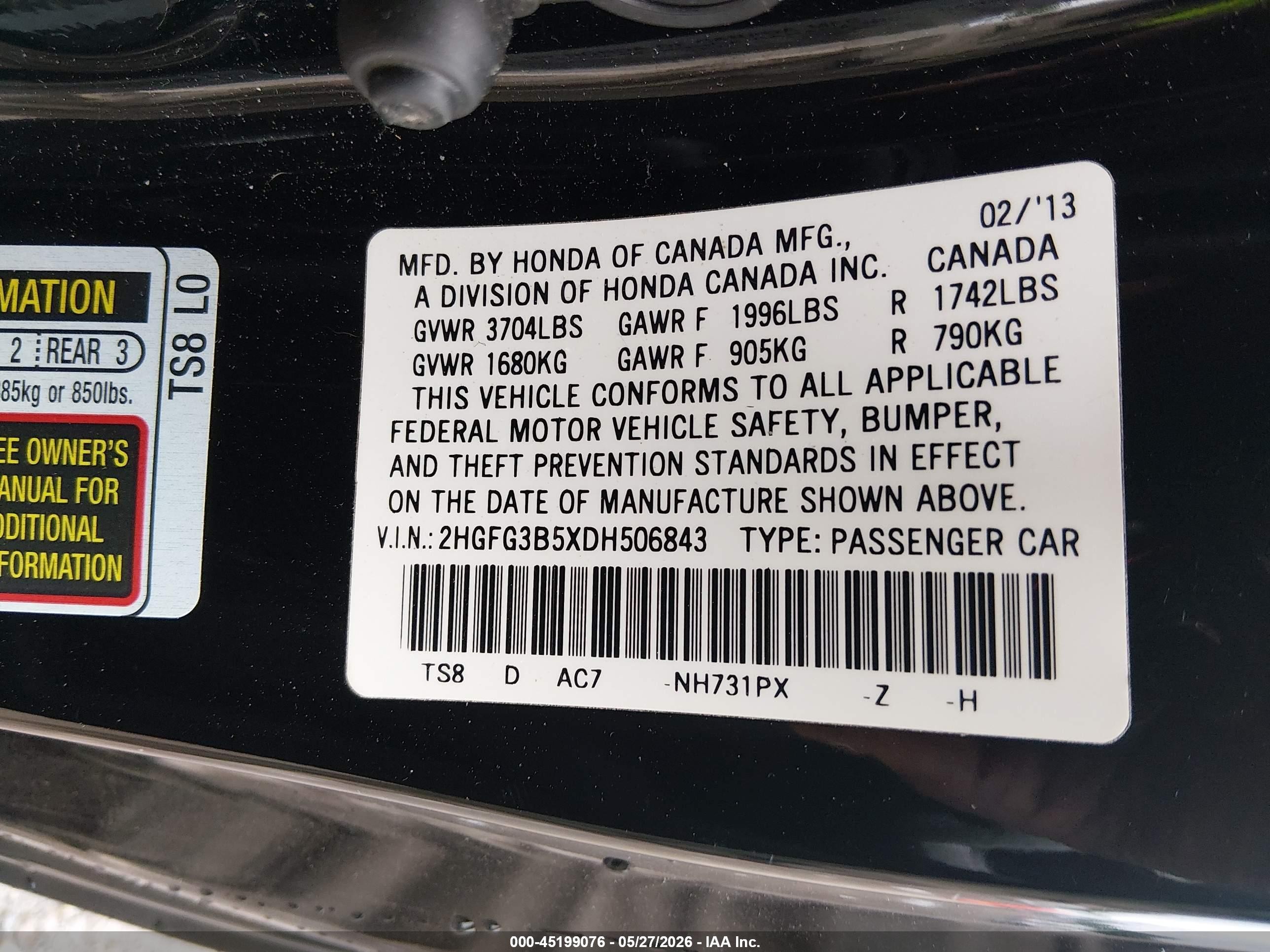 2013 Honda Civic Lx Black vin: 2HGFG3B5XDH506843