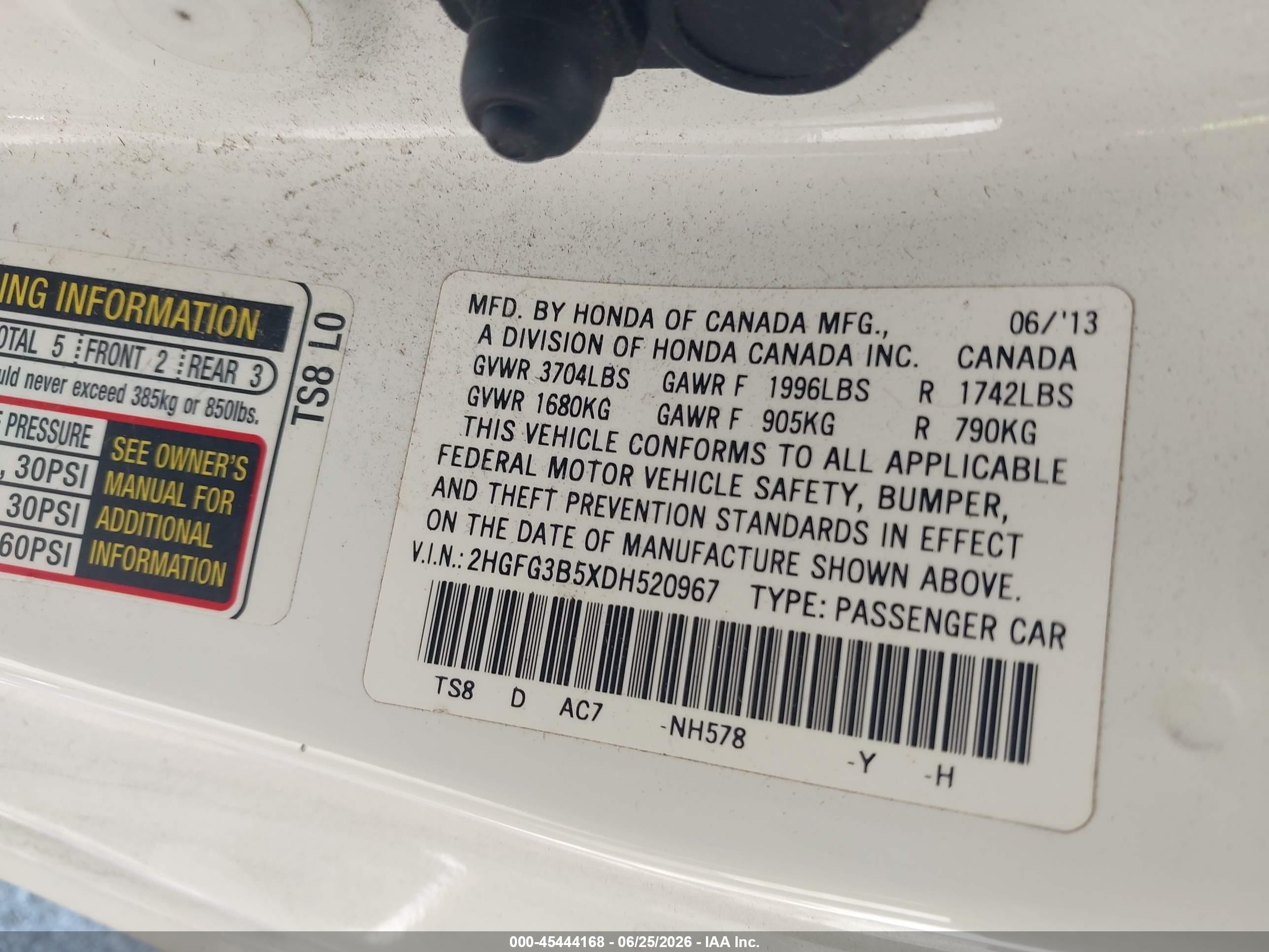 2013 Honda Civic Lx White vin: 2HGFG3B5XDH520967