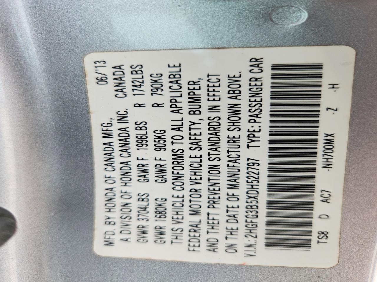 2013 Honda Civic Lx Silver vin: 2HGFG3B5XDH522797