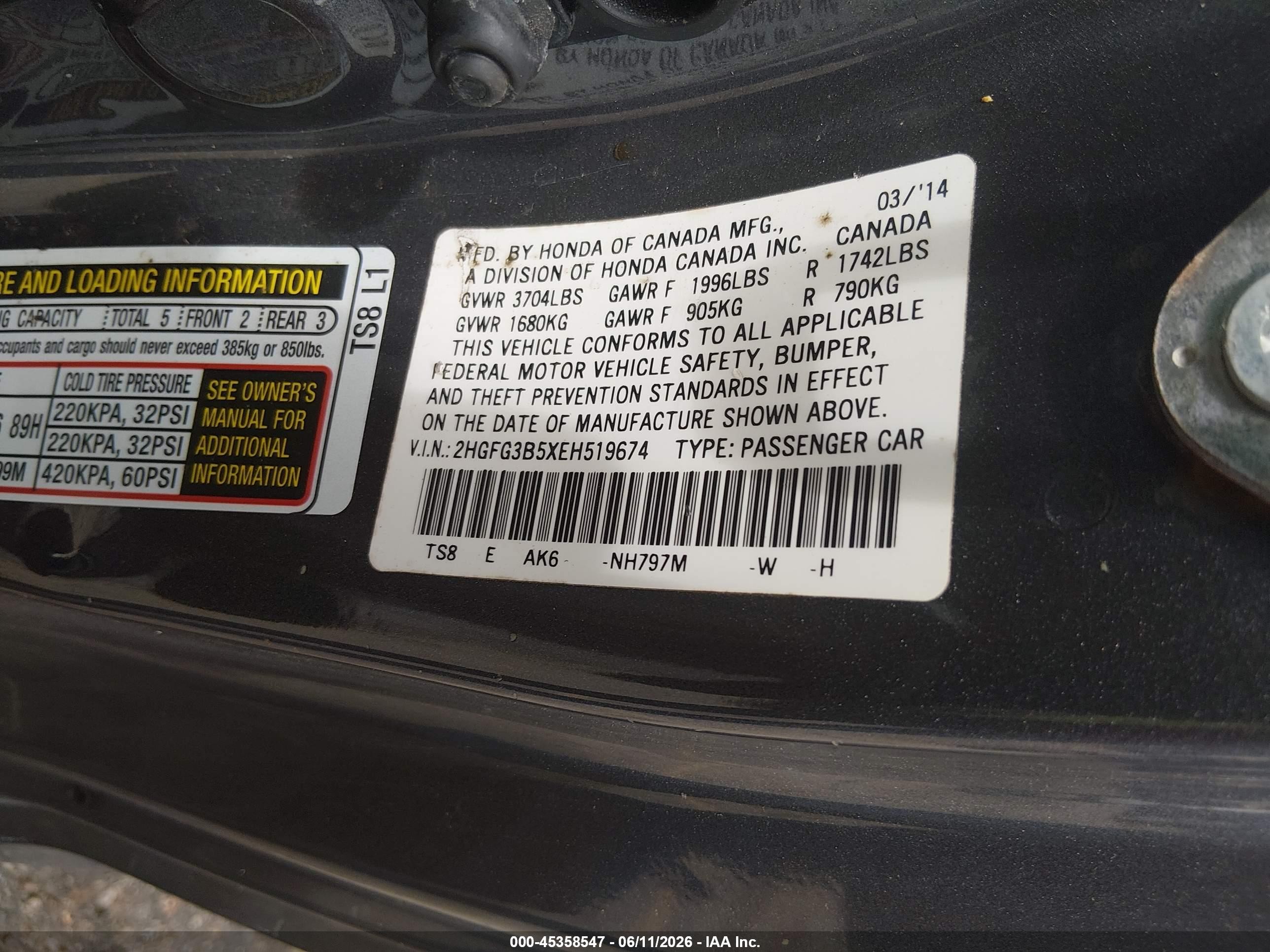 2014 Honda Civic Lx Gray vin: 2HGFG3B5XEH519674