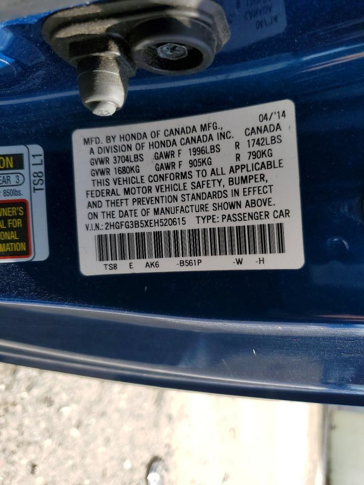 2014 Honda Civic Lx Blue vin: 2HGFG3B5XEH520615
