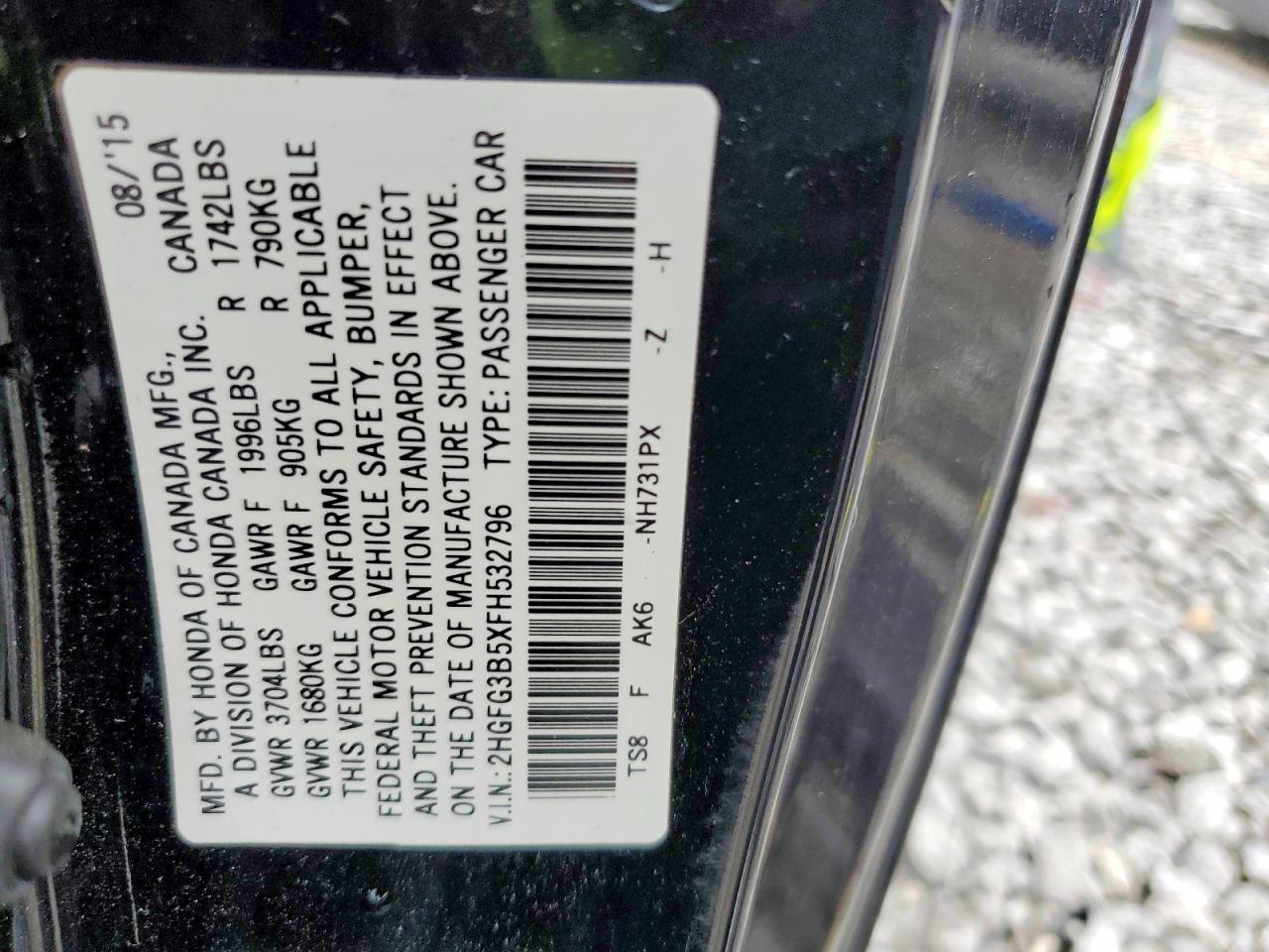 2015 Honda Civic Lx Black vin: 2HGFG3B5XFH532796