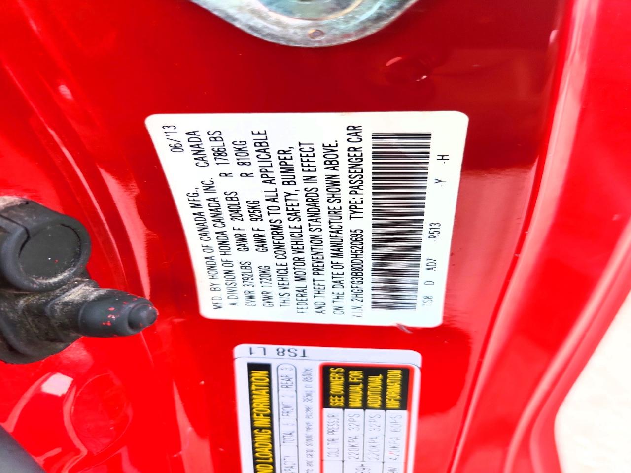 2013 Honda Civic Ex Red vin: 2HGFG3B80DH520695
