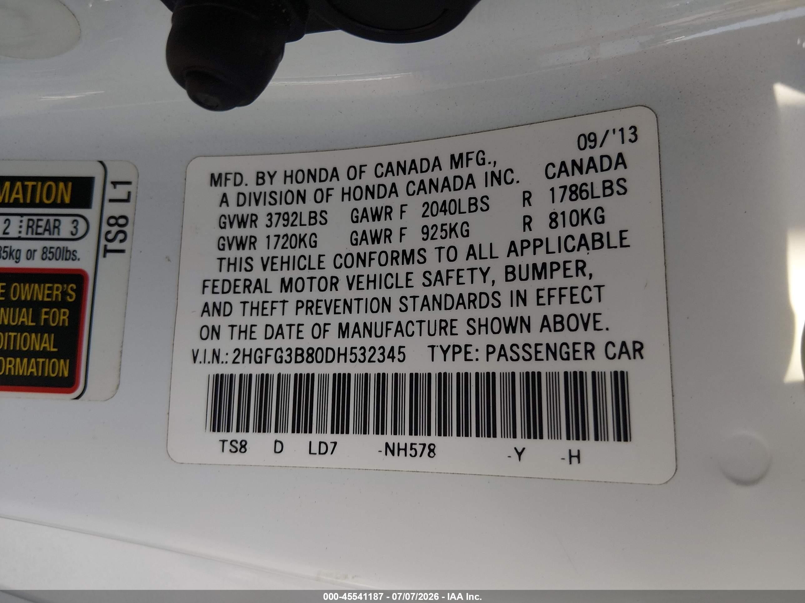 2013 Honda Civic Ex White vin: 2HGFG3B80DH532345