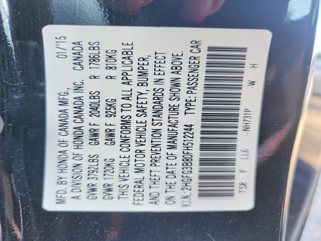 2015 Honda Civic Ex Черный vin: 2HGFG3B80FH512244