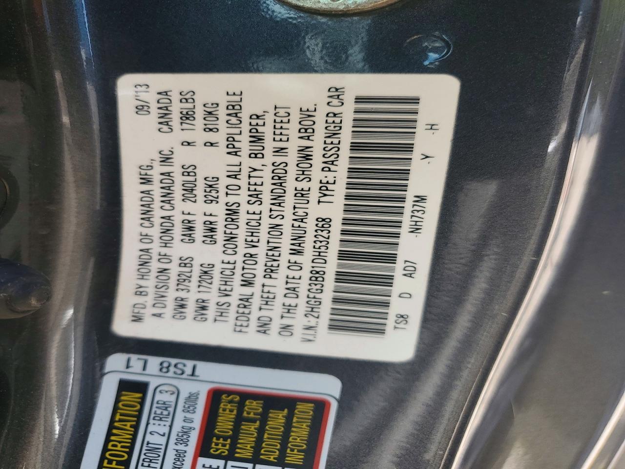 2013 Honda Civic Ex Серый vin: 2HGFG3B81DH532368