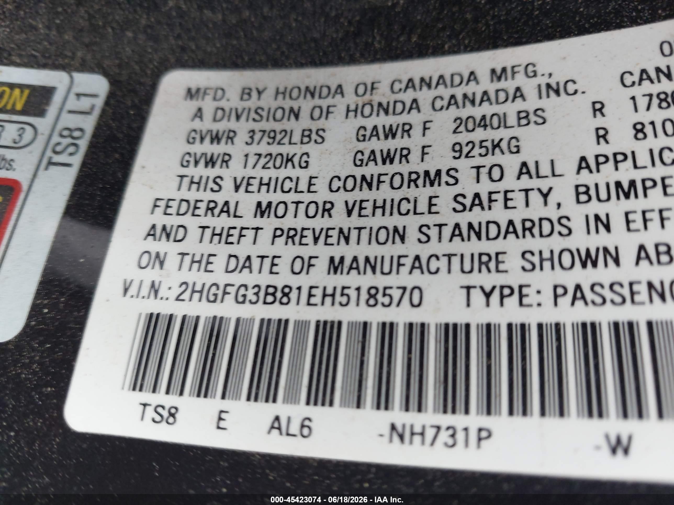 2014 Honda Civic Ex Black vin: 2HGFG3B81EH518570