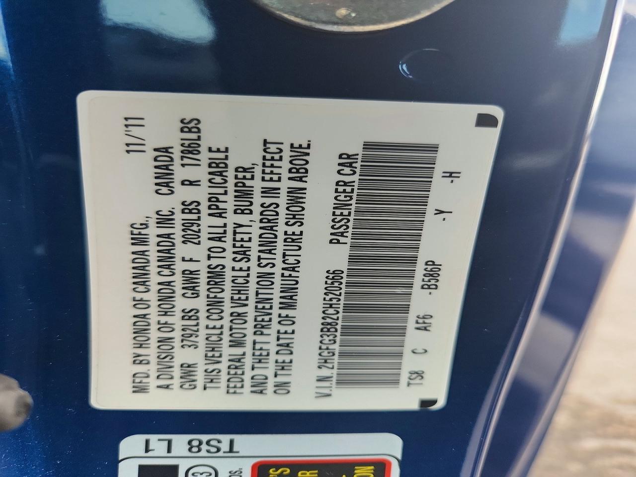 2012 Honda Civic Ex Blue vin: 2HGFG3B82CH520566