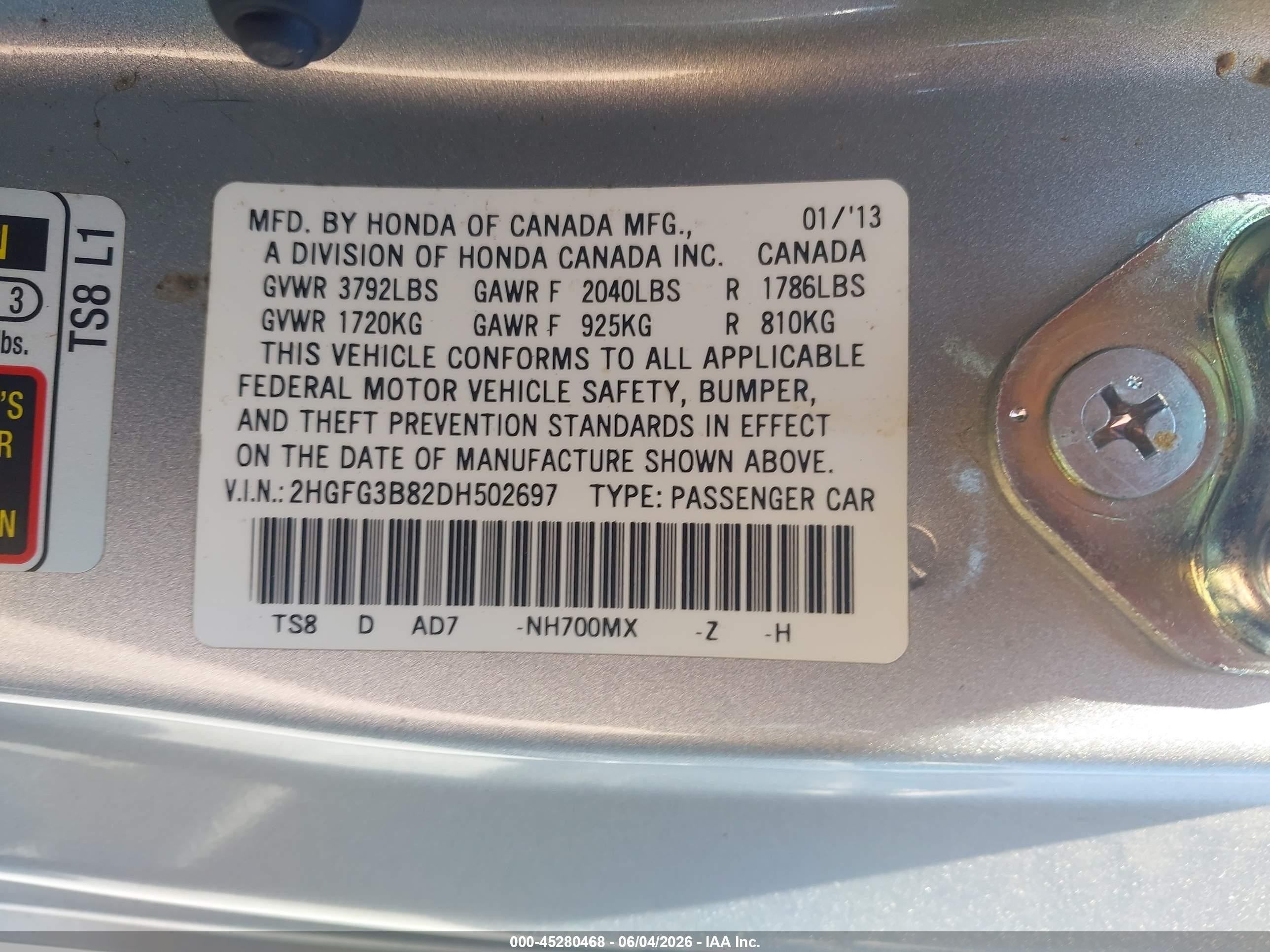 2013 Honda Civic Ex Silver vin: 2HGFG3B82DH502697