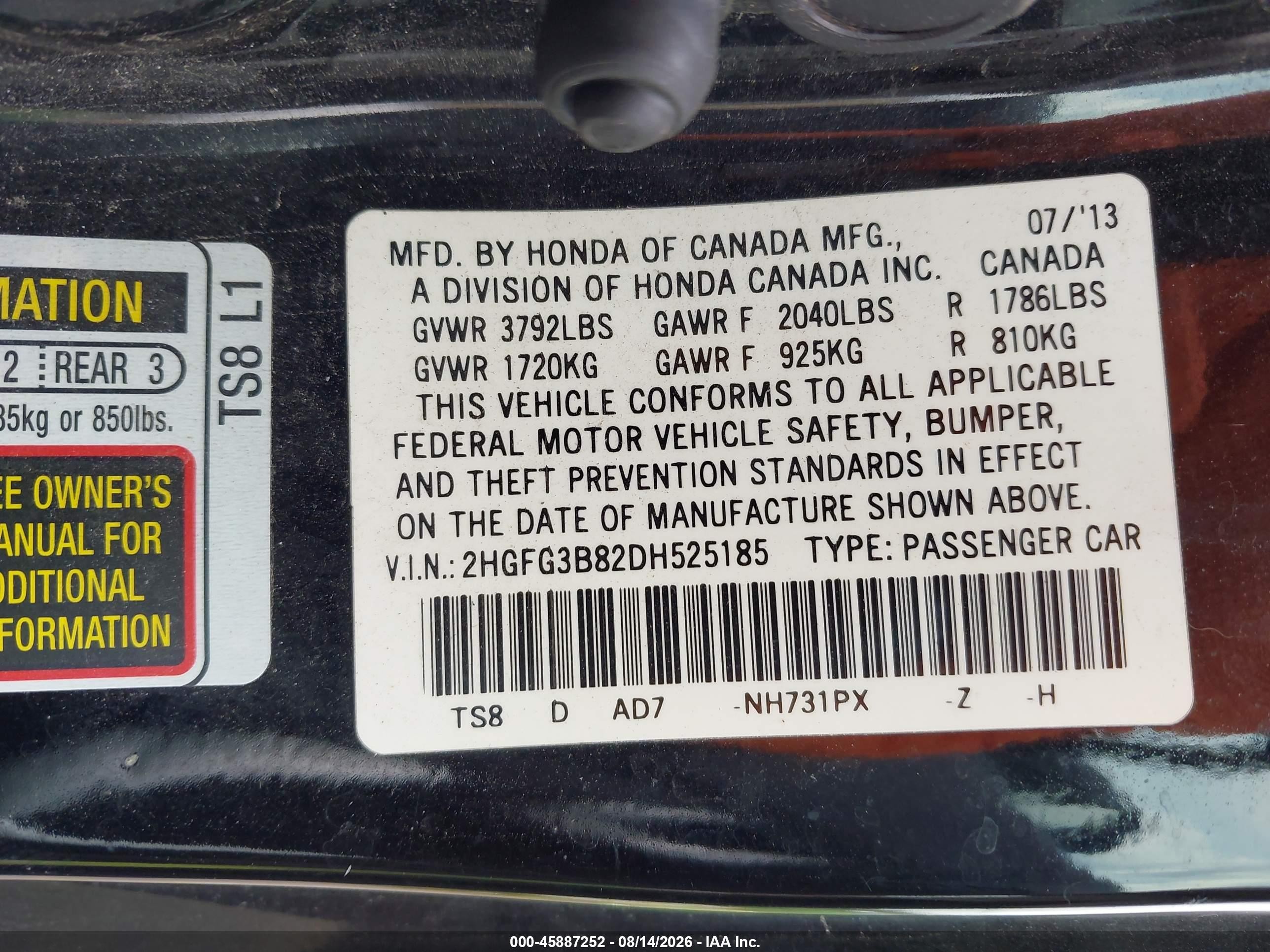 2013 Honda Civic Ex Black vin: 2HGFG3B82DH525185