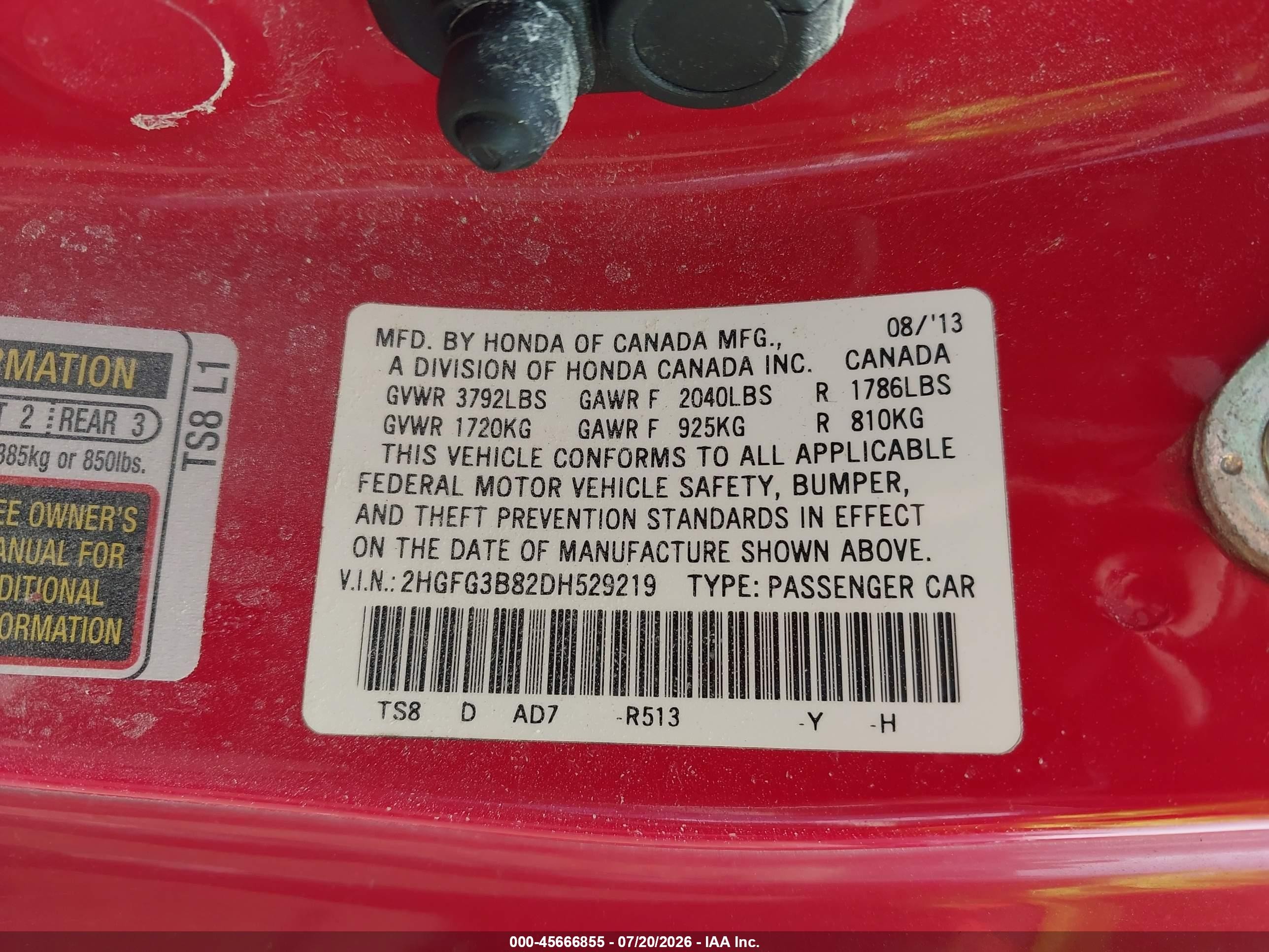 2013 Honda Civic Ex Красный vin: 2HGFG3B82DH529219