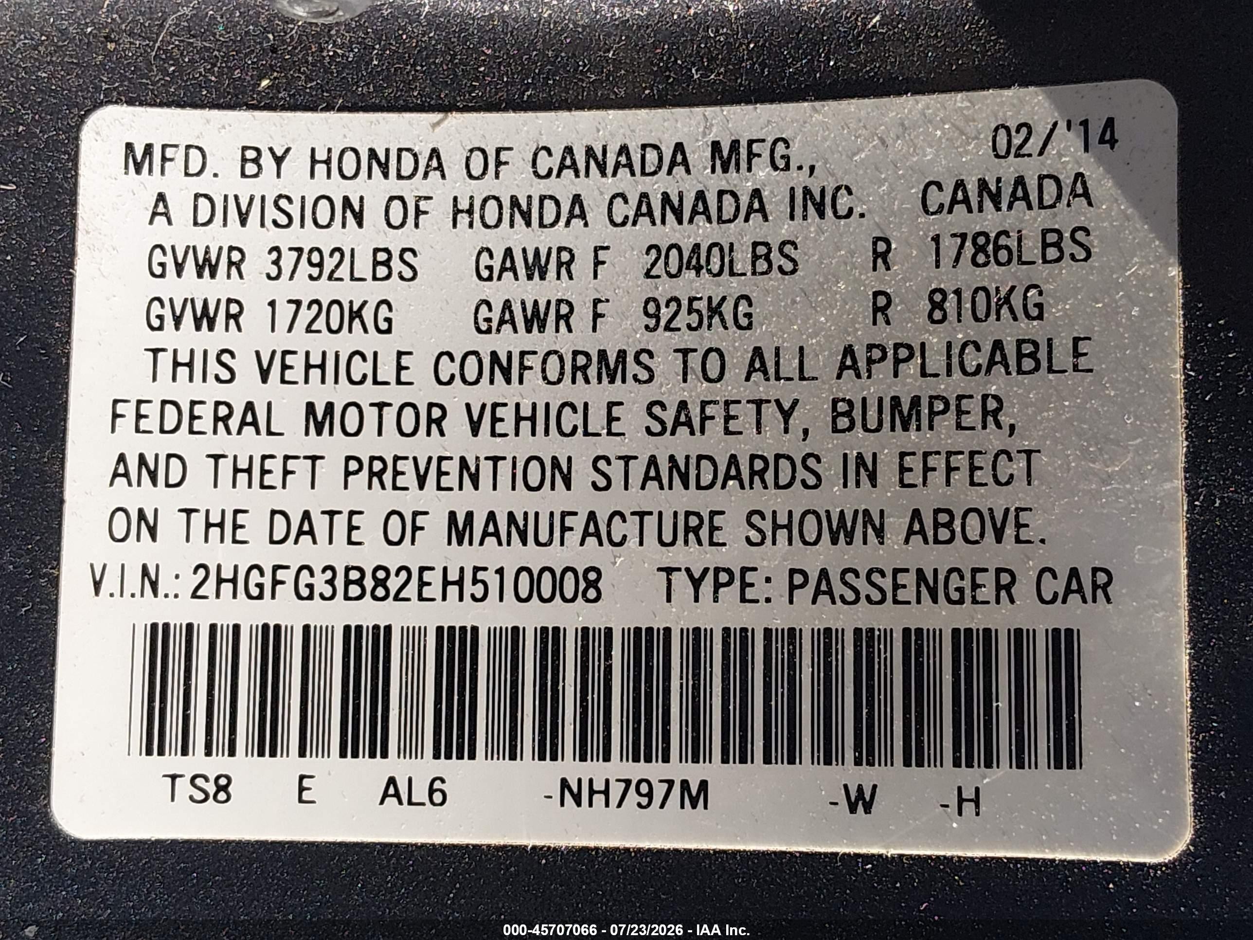 2014 Honda Civic Ex Gray vin: 2HGFG3B82EH510008