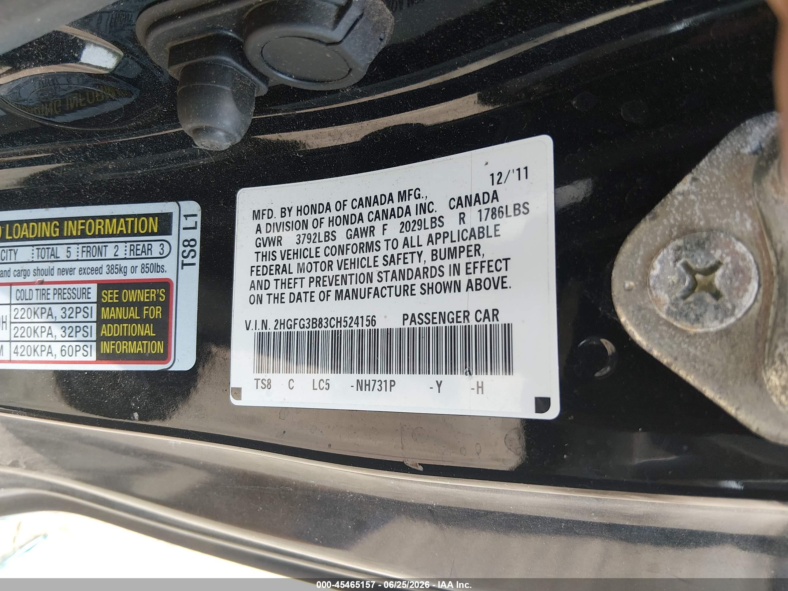 2012 Honda Civic Ex Black vin: 2HGFG3B83CH524156