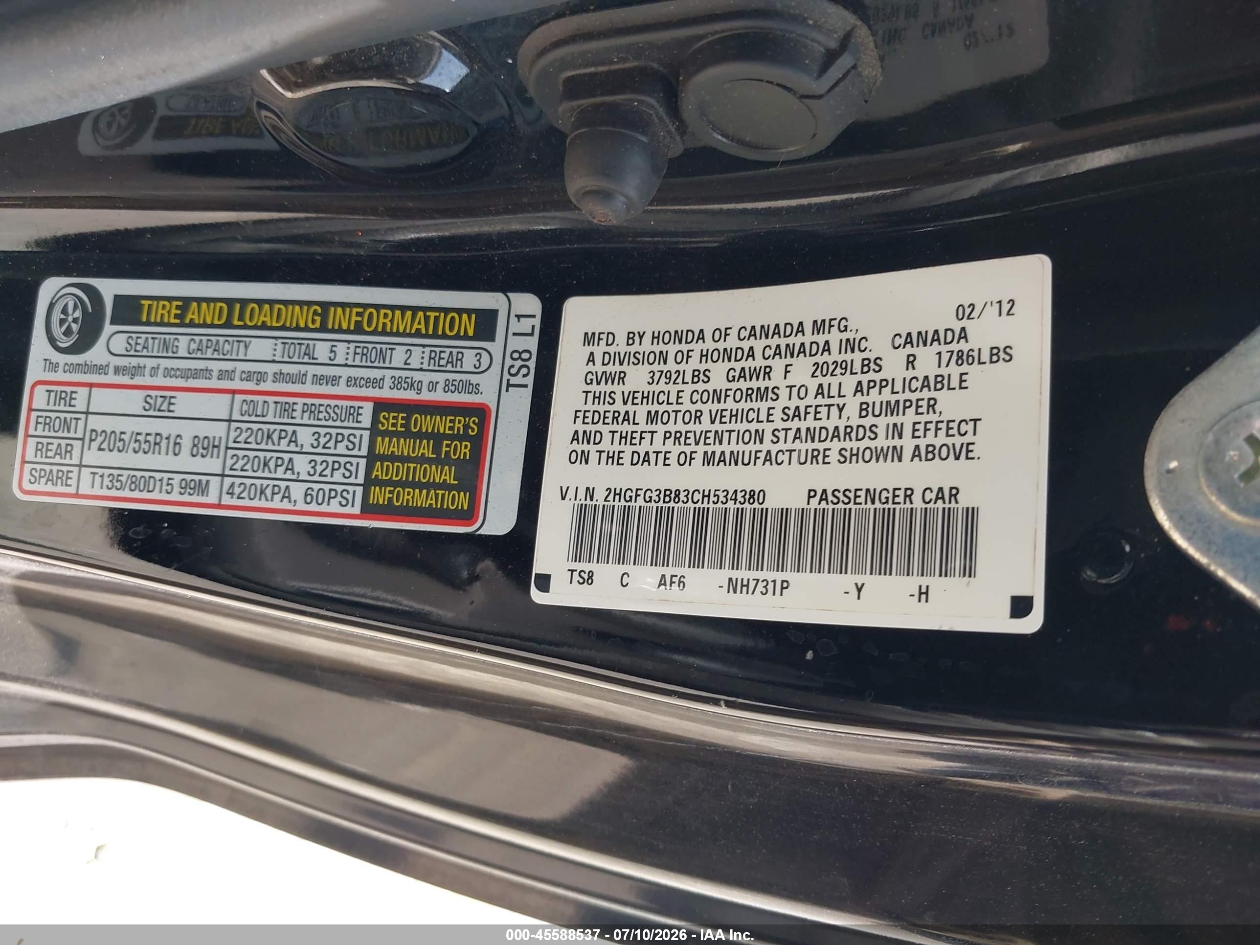 2012 Honda Civic Ex Black vin: 2HGFG3B83CH534380