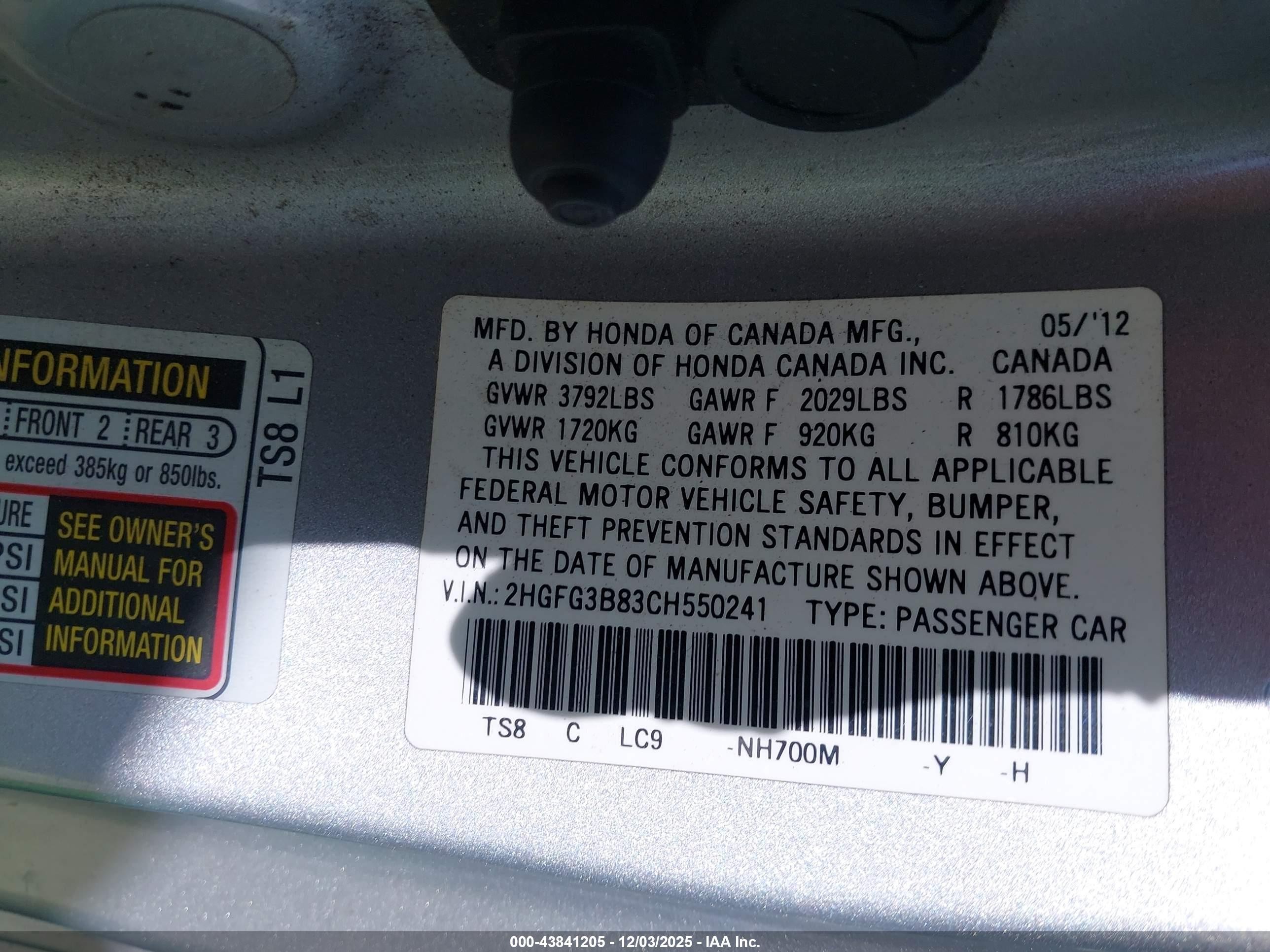 2012 Honda Civic Ex Silver vin: 2HGFG3B83CH550241