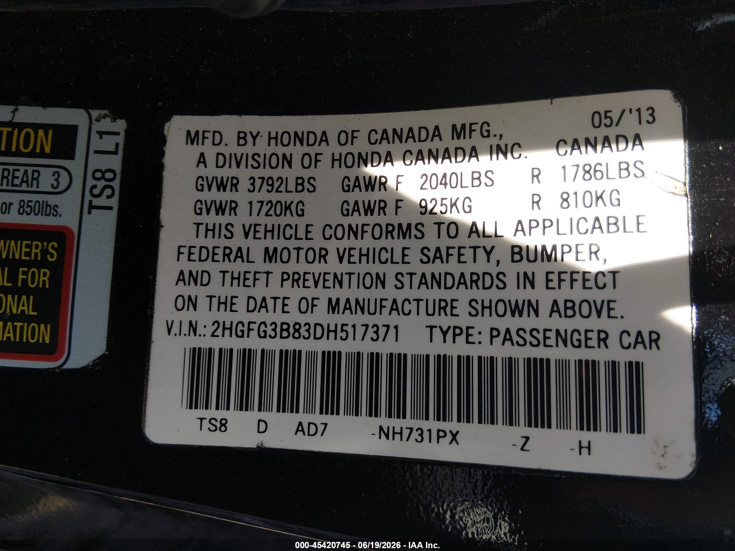 2013 Honda Civic Ex Черный vin: 2HGFG3B83DH517371
