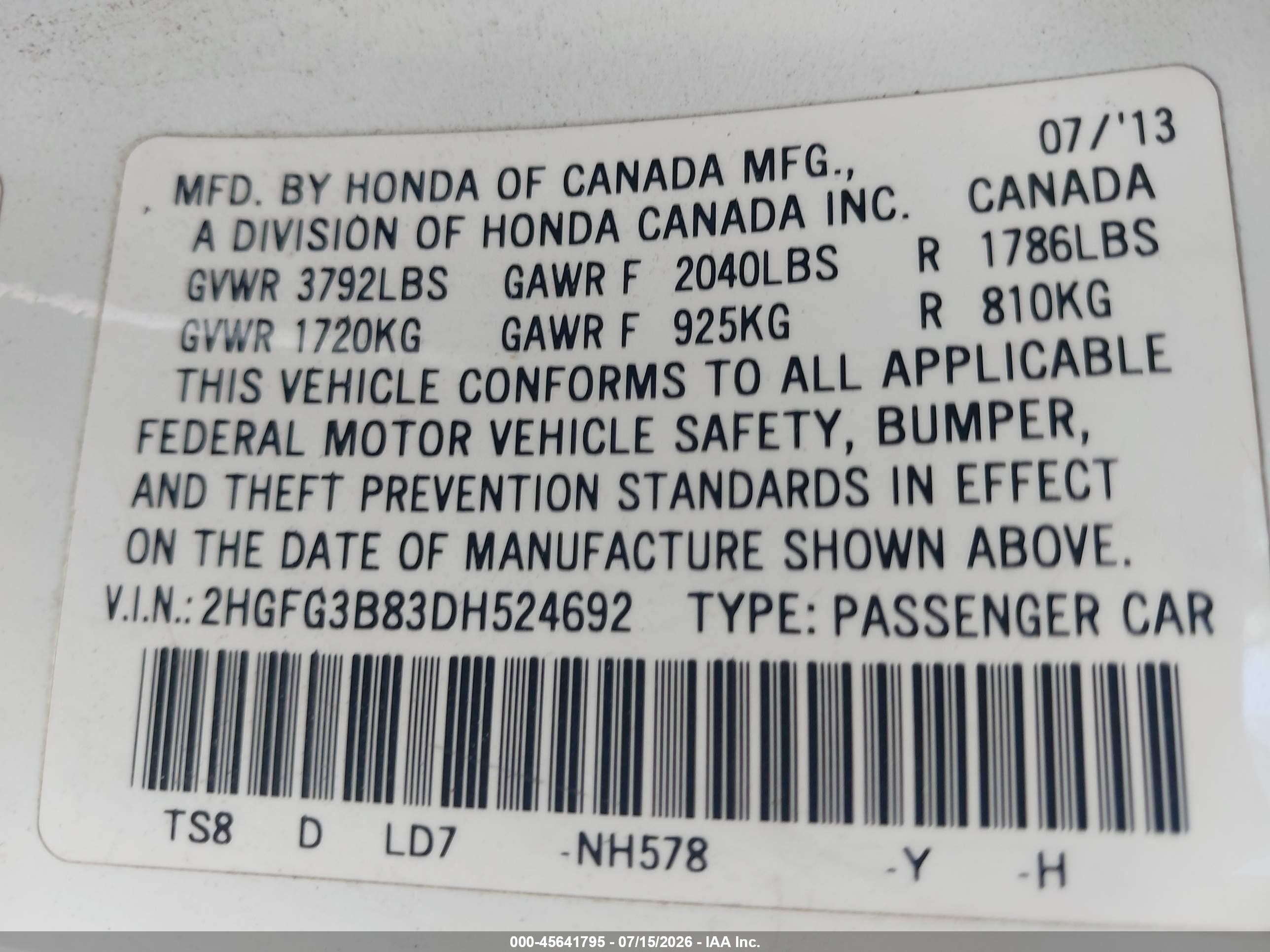 2013 Honda Civic Ex White vin: 2HGFG3B83DH524692
