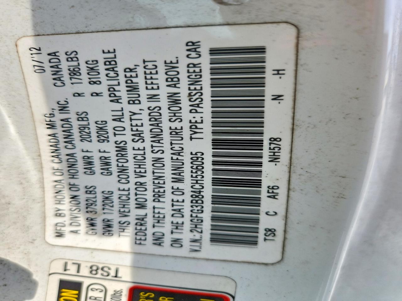 2012 Honda Civic Ex White vin: 2HGFG3B84CH556095