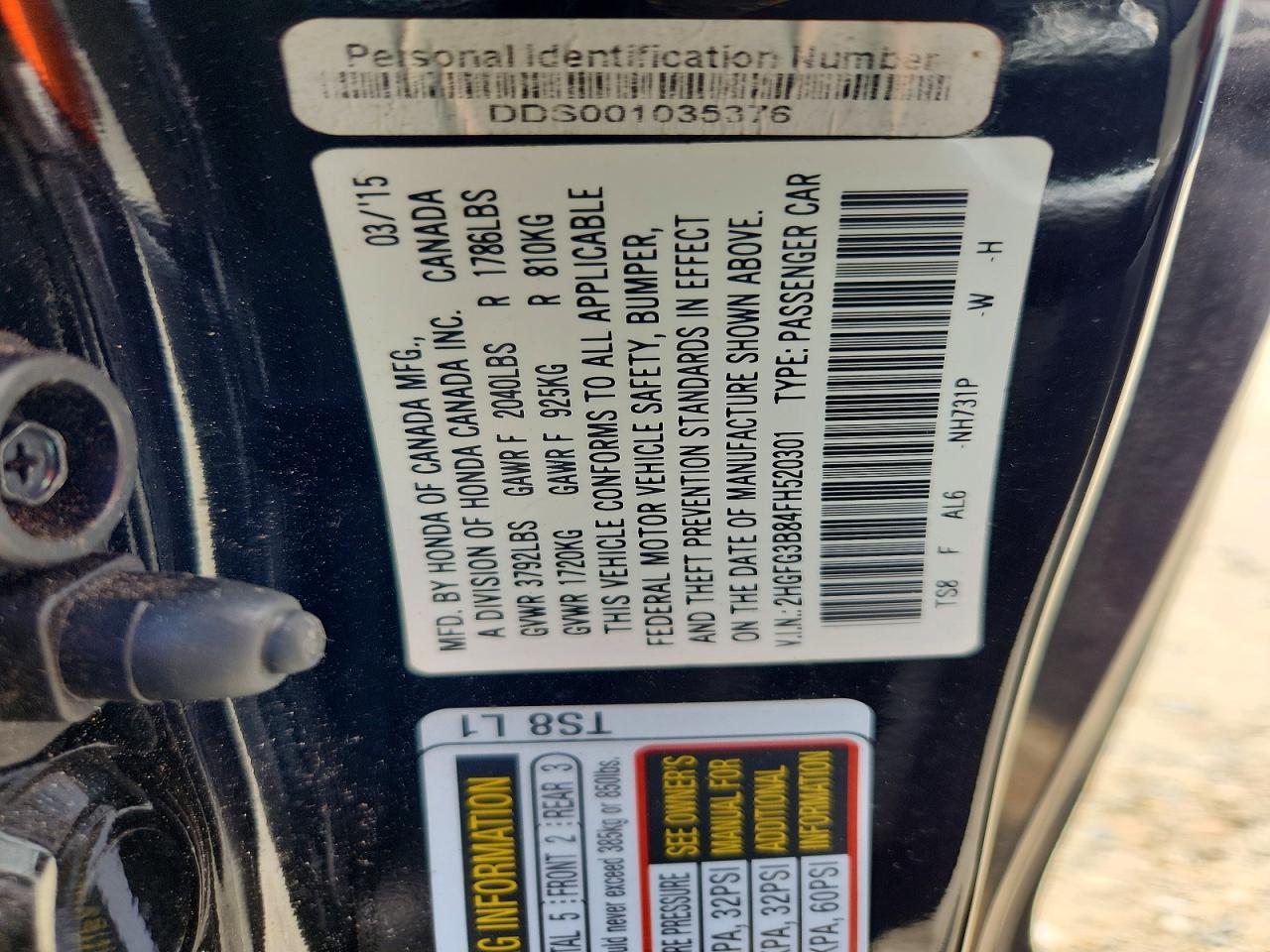 2015 Honda Civic Ex Black vin: 2HGFG3B84FH520301