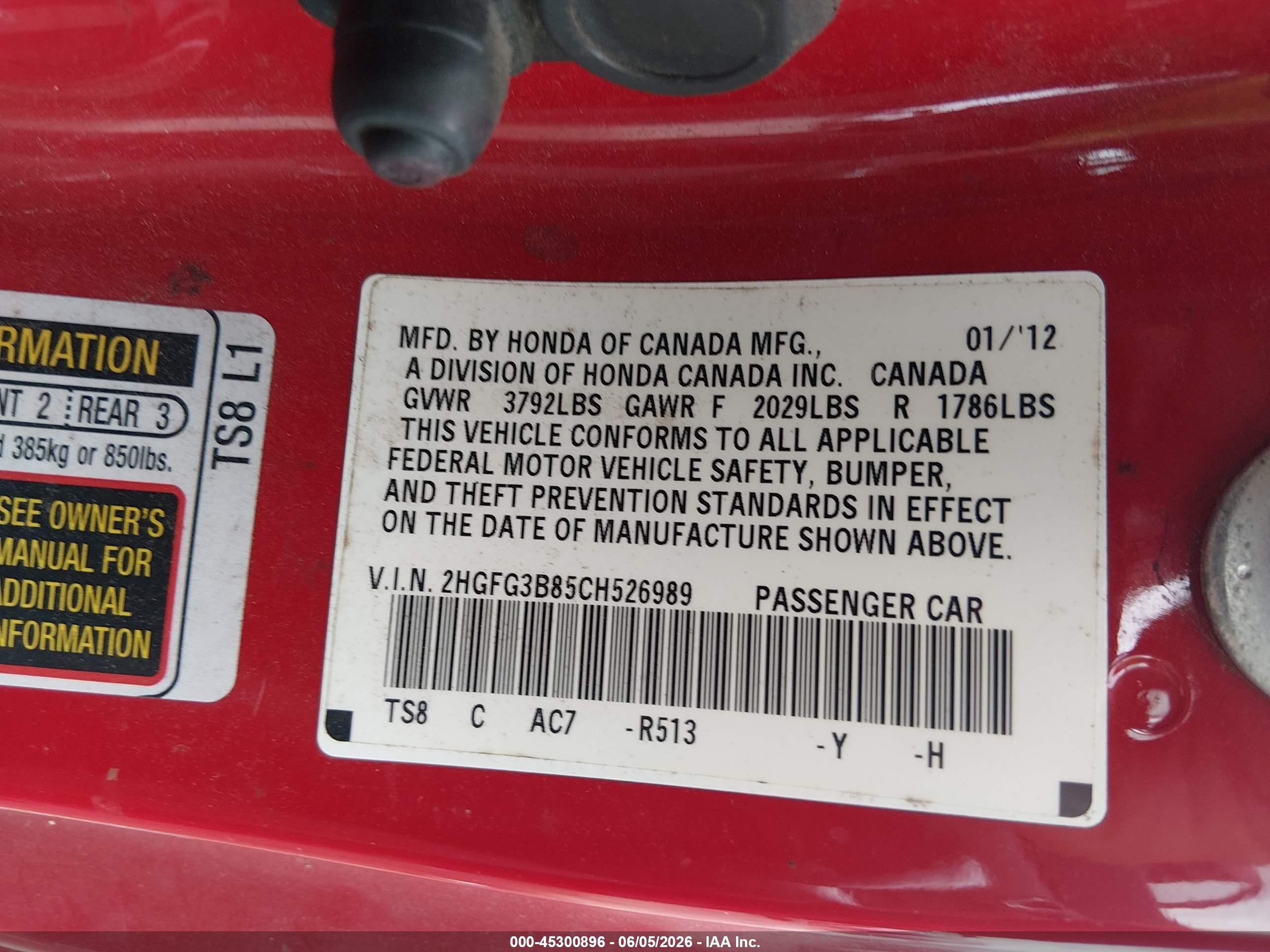 2012 Honda Civic Ex Red vin: 2HGFG3B85CH526989