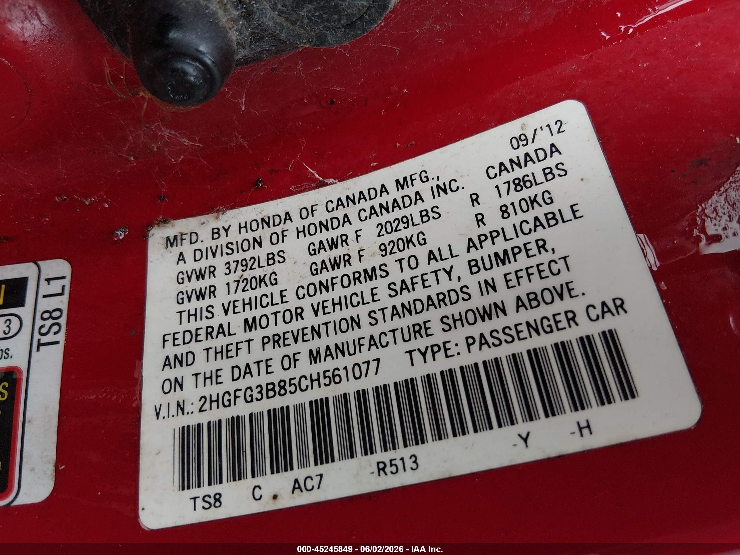 2012 Honda Civic Ex Red vin: 2HGFG3B85CH561077