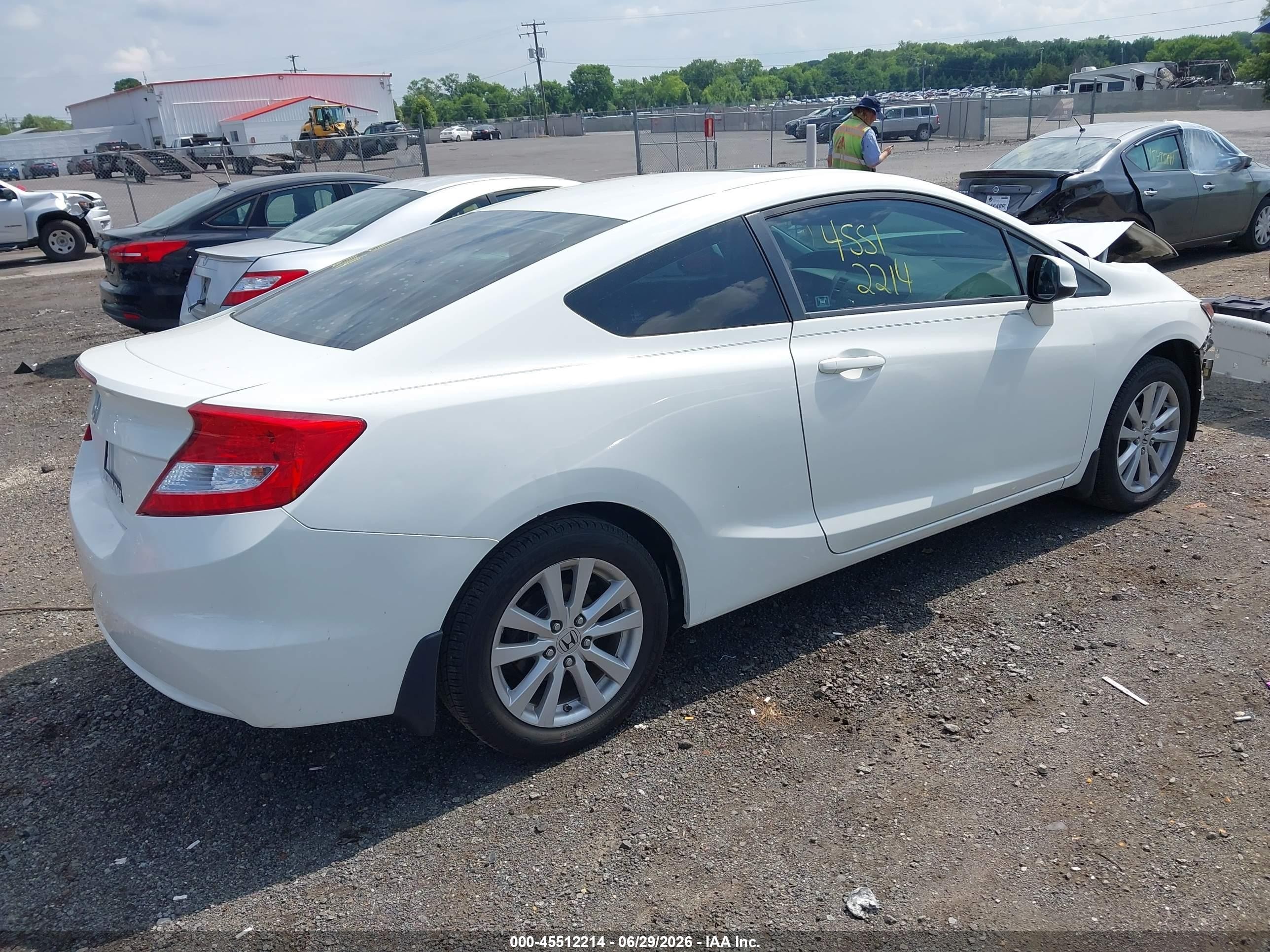 2012 Honda Civic Ex White vin: 2HGFG3B86CH505780
