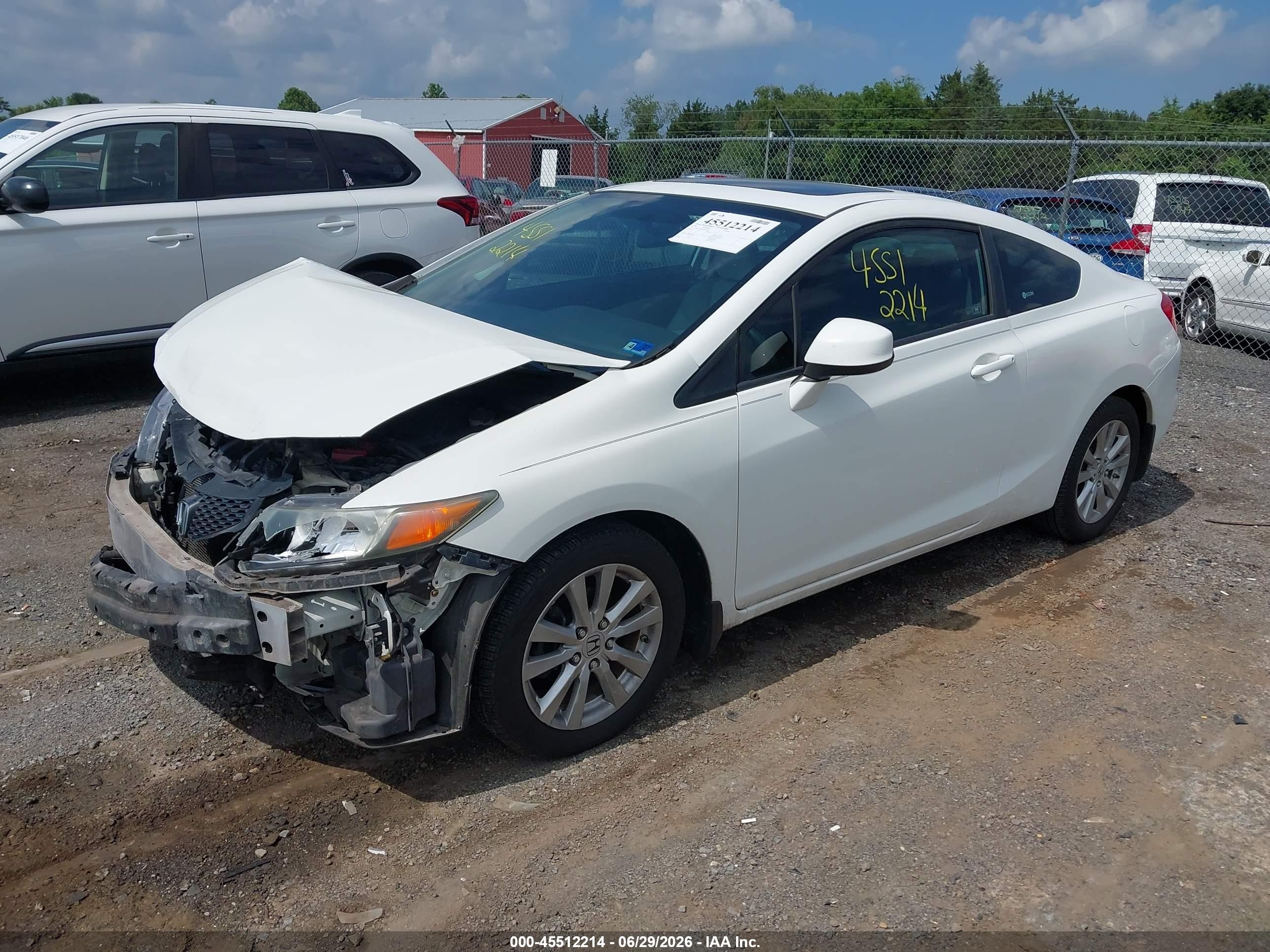 2012 Honda Civic Ex White vin: 2HGFG3B86CH505780