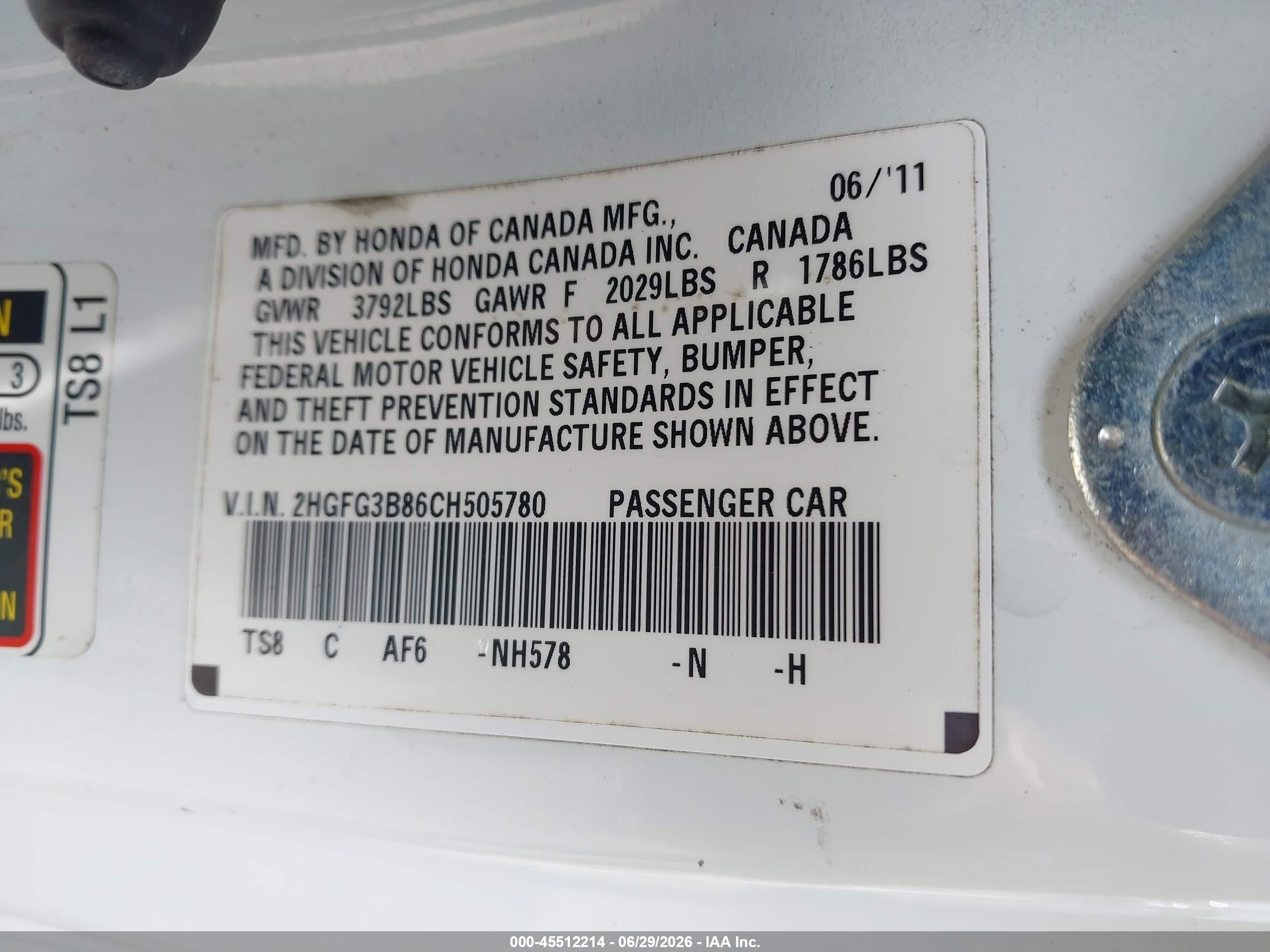 2012 Honda Civic Ex White vin: 2HGFG3B86CH505780