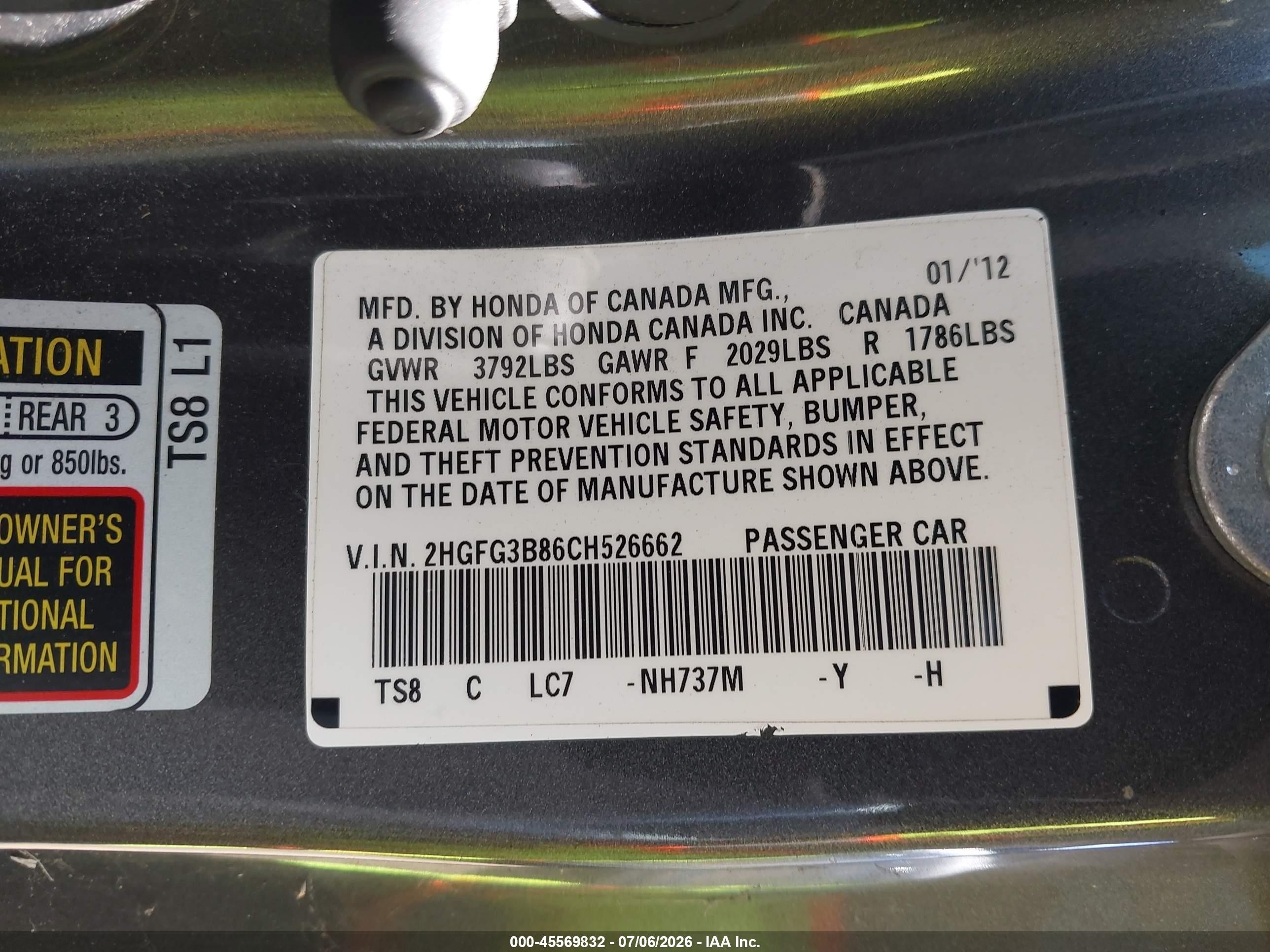 2012 Honda Civic Ex Gray vin: 2HGFG3B86CH526662