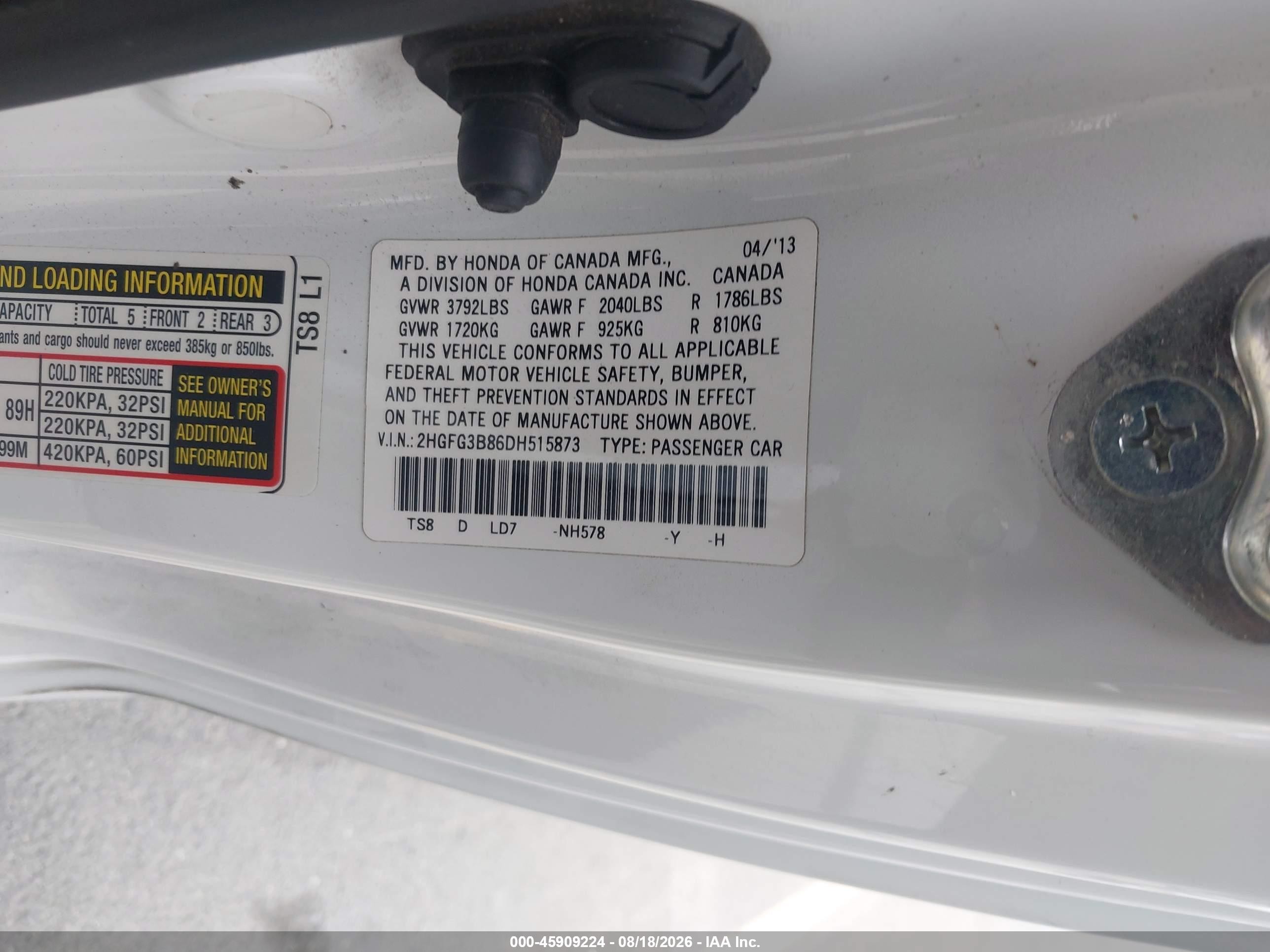 2013 Honda Civic Ex Белый vin: 2HGFG3B86DH515873
