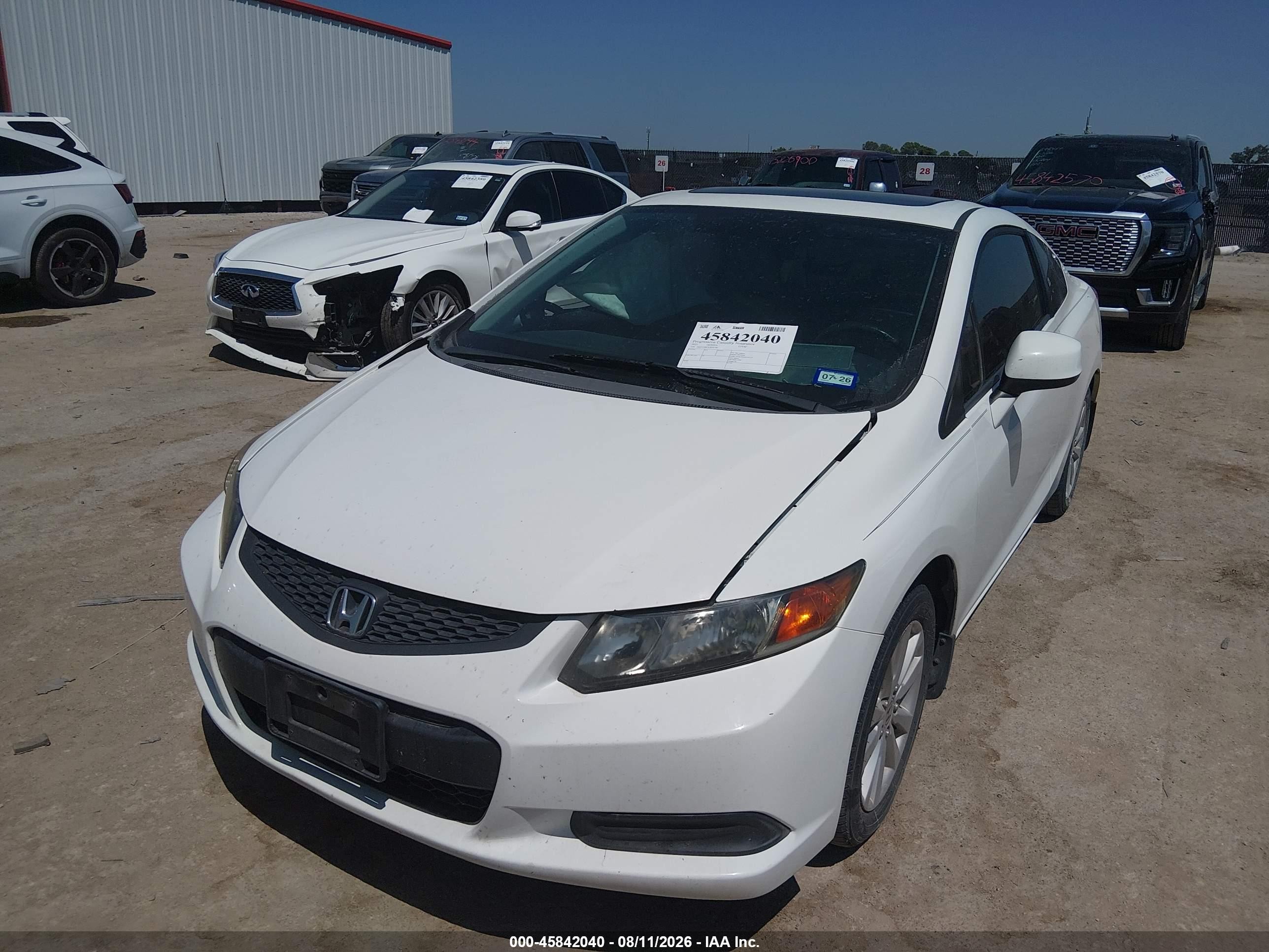 2012 Honda Civic Ex White vin: 2HGFG3B87CH545785