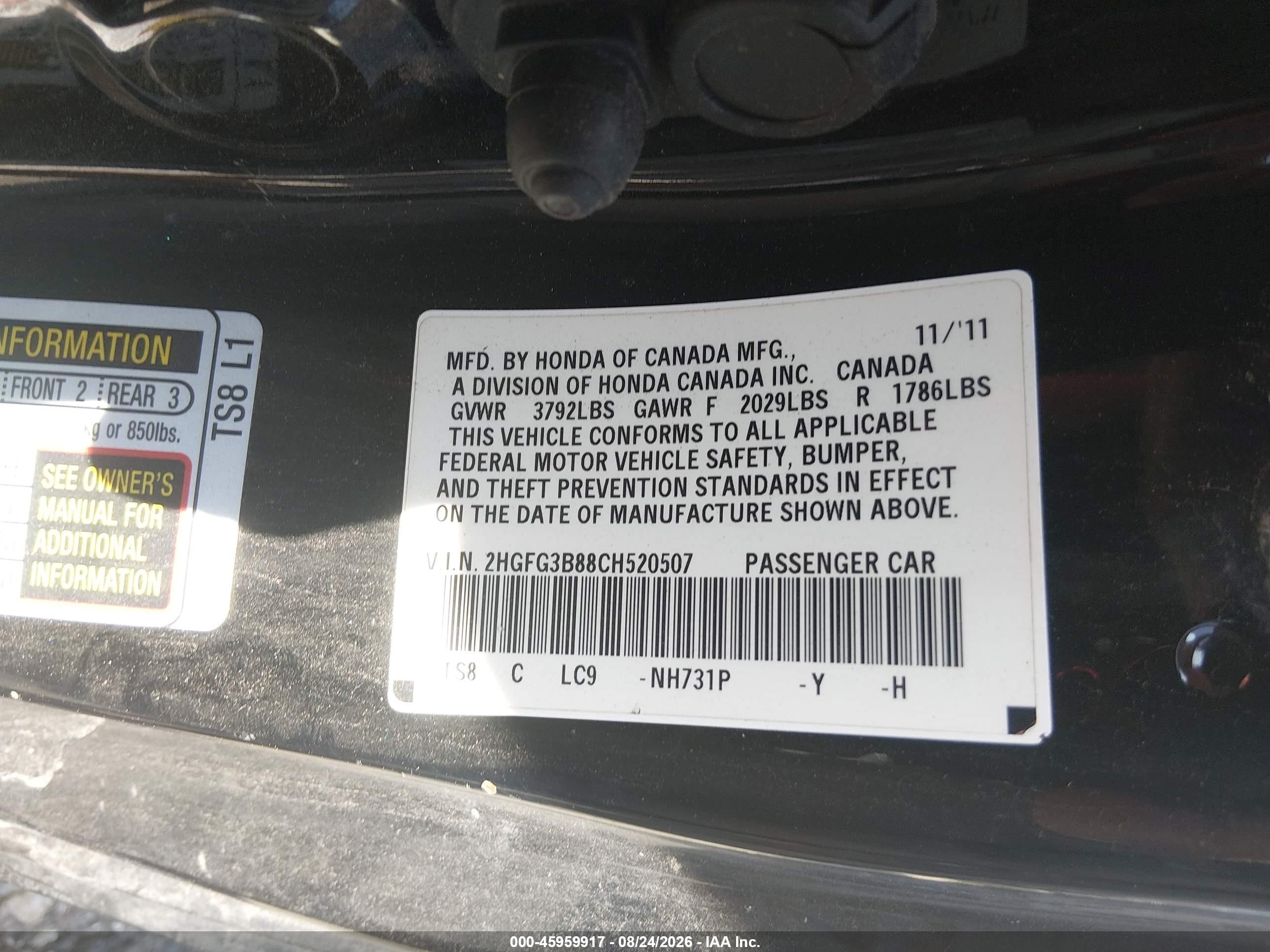 2012 Honda Civic Ex Black vin: 2HGFG3B88CH520507