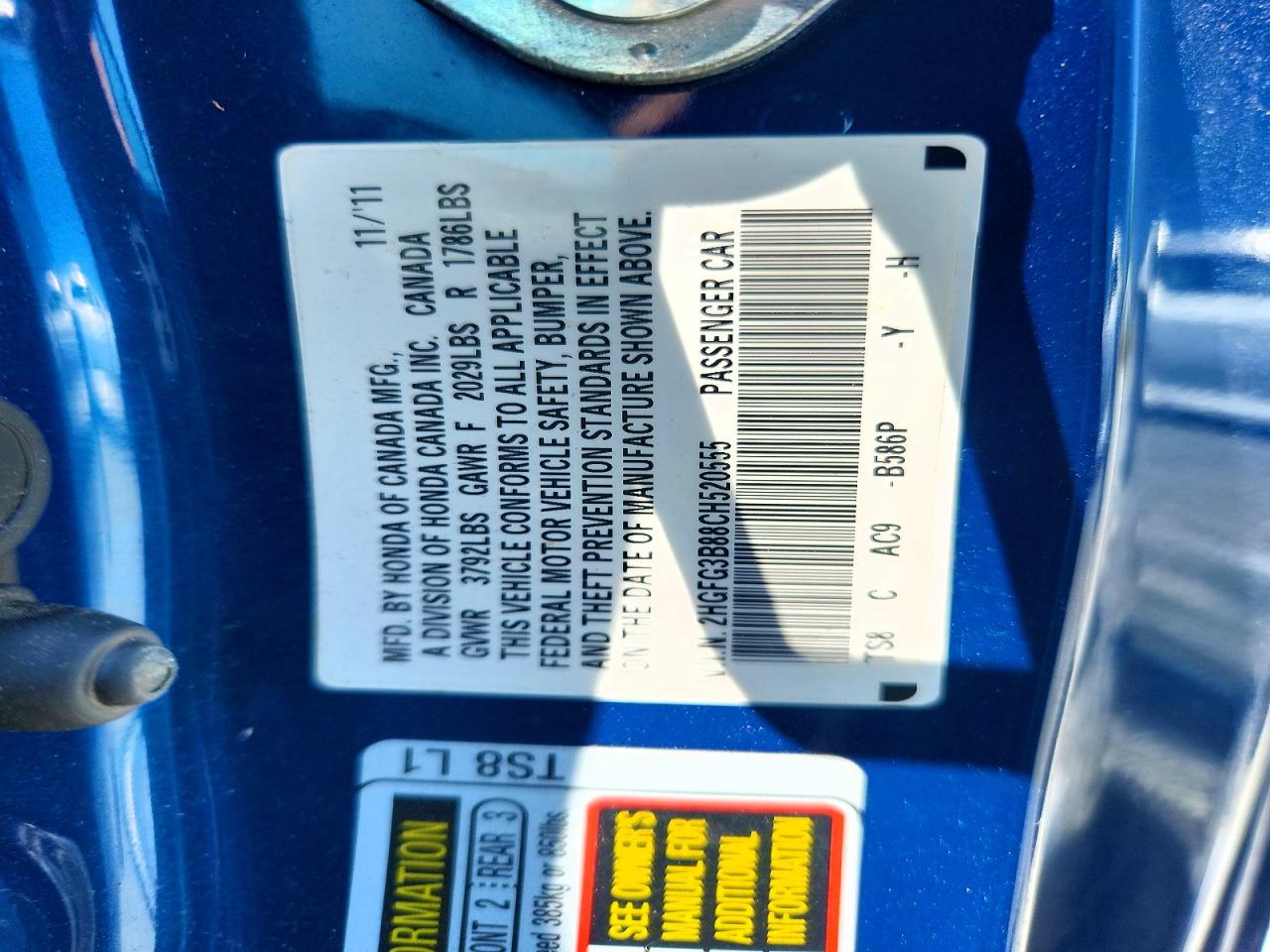 2012 Honda Civic Ex Синий vin: 2HGFG3B88CH520555