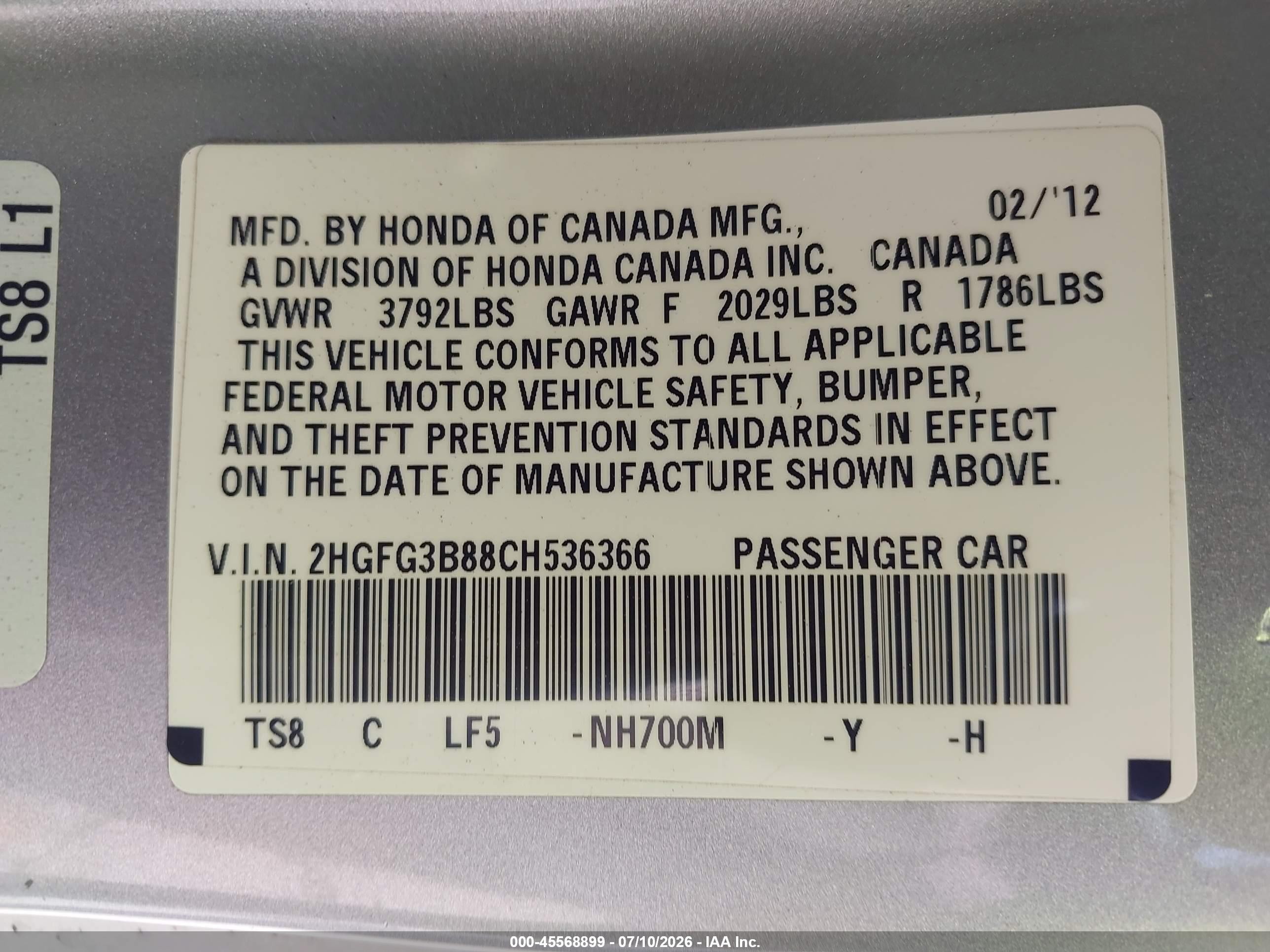 2012 Honda Civic Ex Silver vin: 2HGFG3B88CH536366