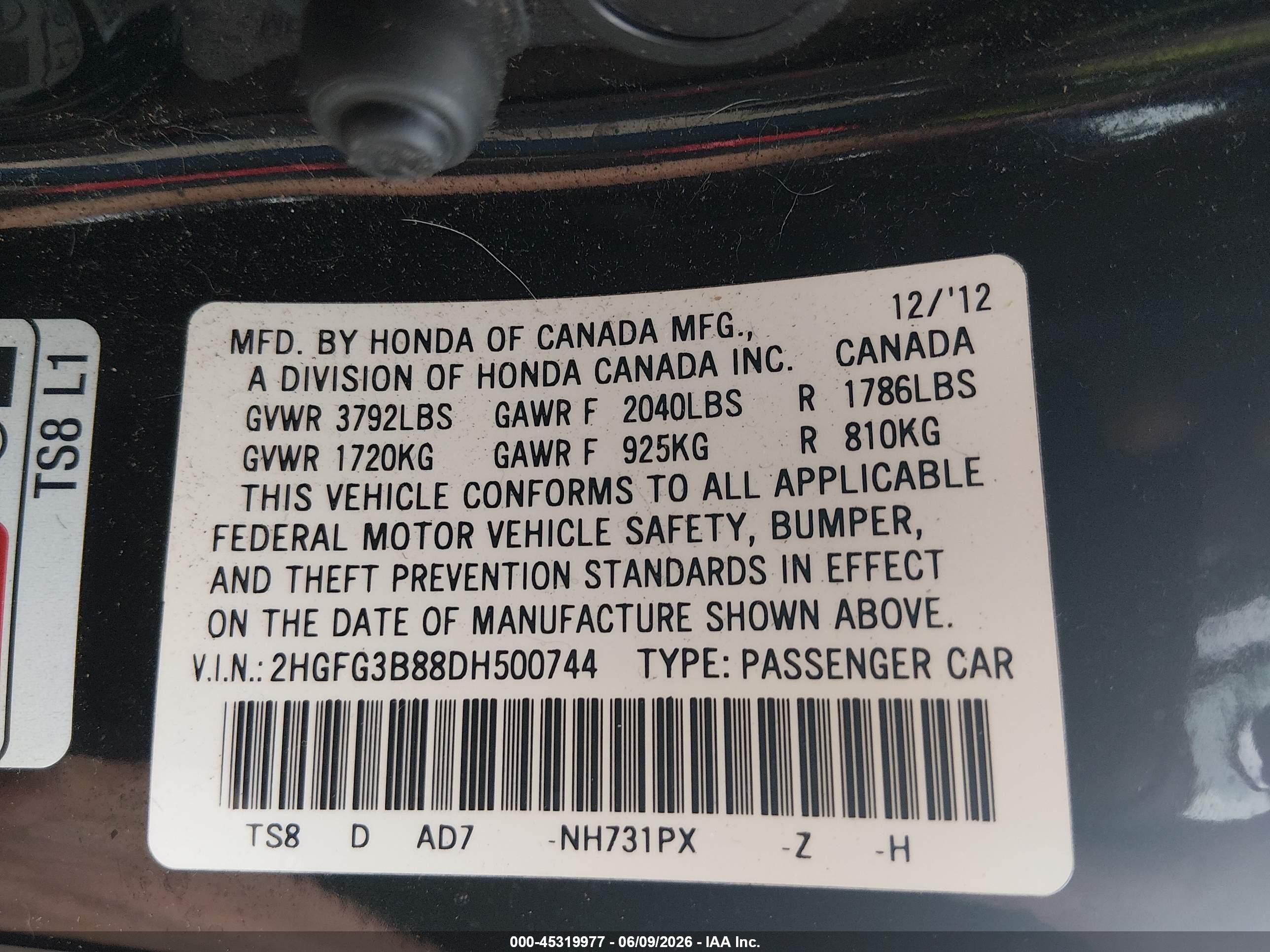 2013 Honda Civic Ex Black vin: 2HGFG3B88DH500744