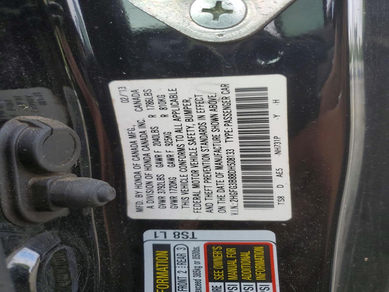 2013 Honda Civic Ex Черный vin: 2HGFG3B88DH508133