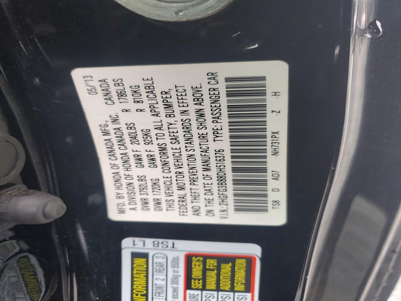 2013 Honda Civic Ex Black vin: 2HGFG3B88DH516376