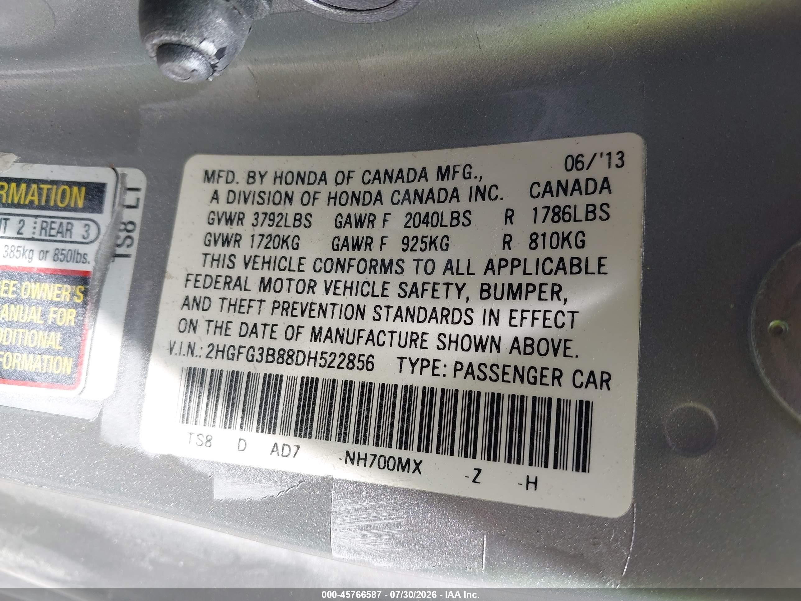 2013 Honda Civic Ex Серебряный vin: 2HGFG3B88DH522856
