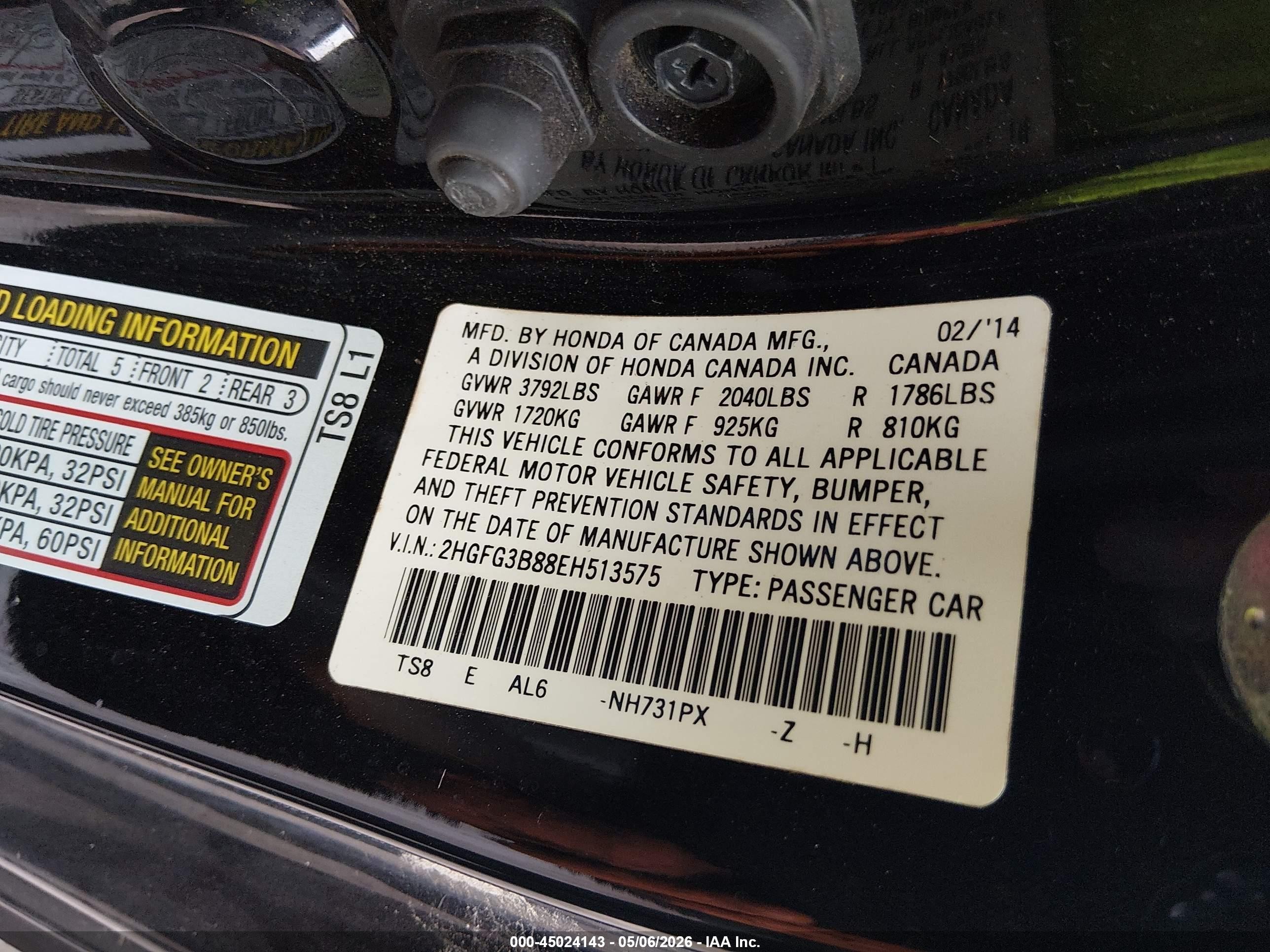 2014 Honda Civic Ex Black vin: 2HGFG3B88EH513575