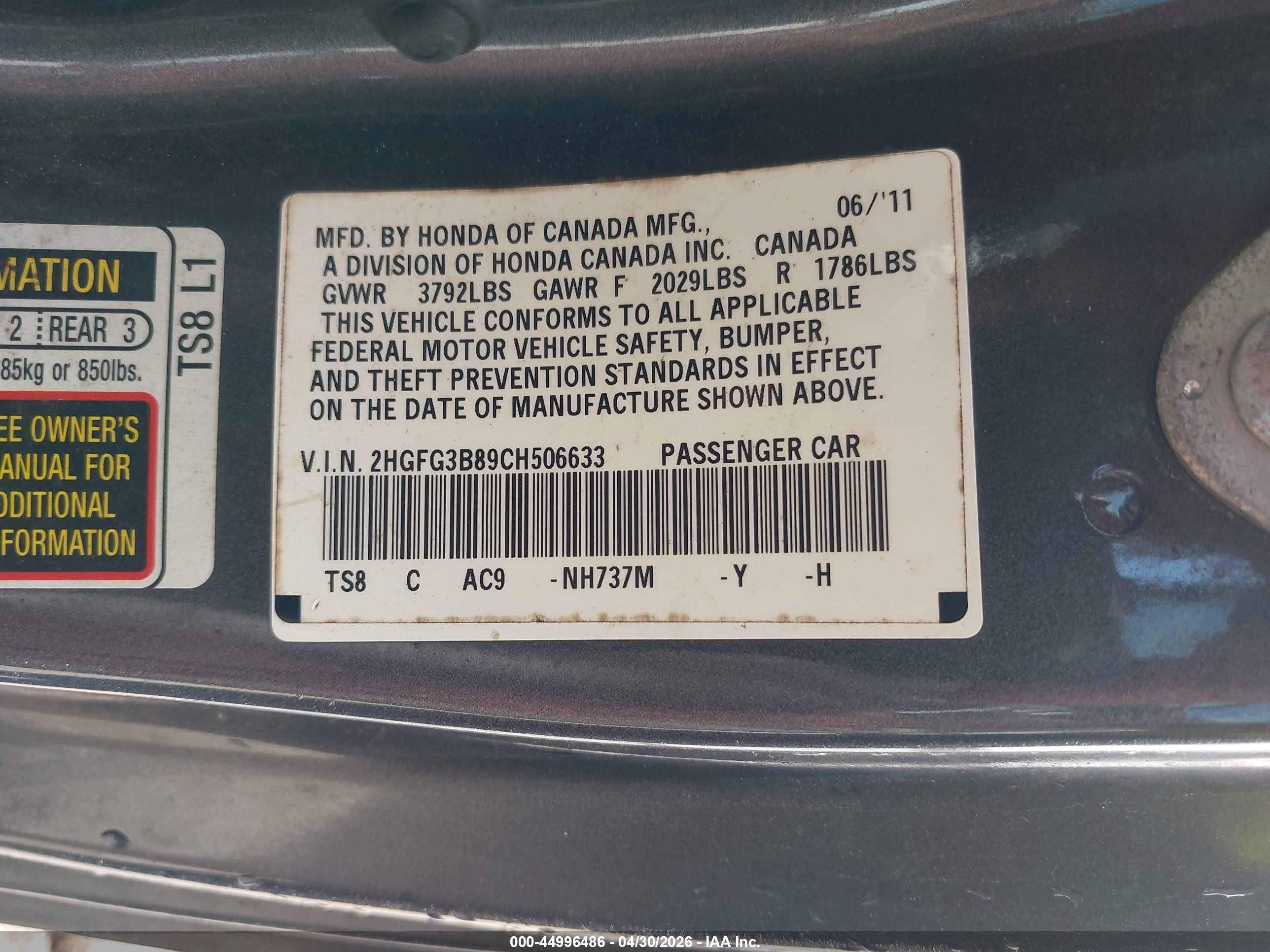 2012 Honda Civic Ex Gray vin: 2HGFG3B89CH506633