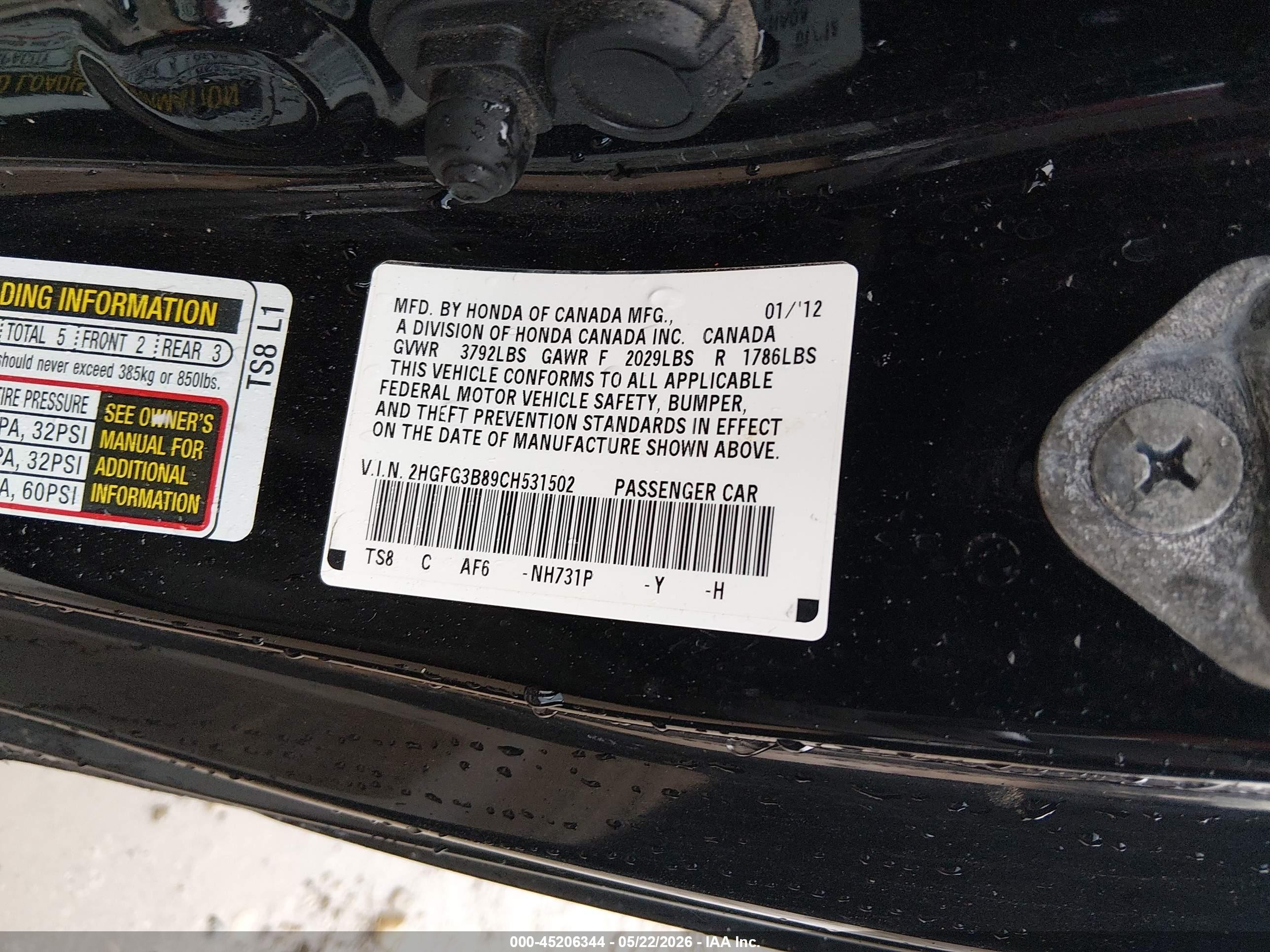2012 Honda Civic Ex Черный vin: 2HGFG3B89CH531502