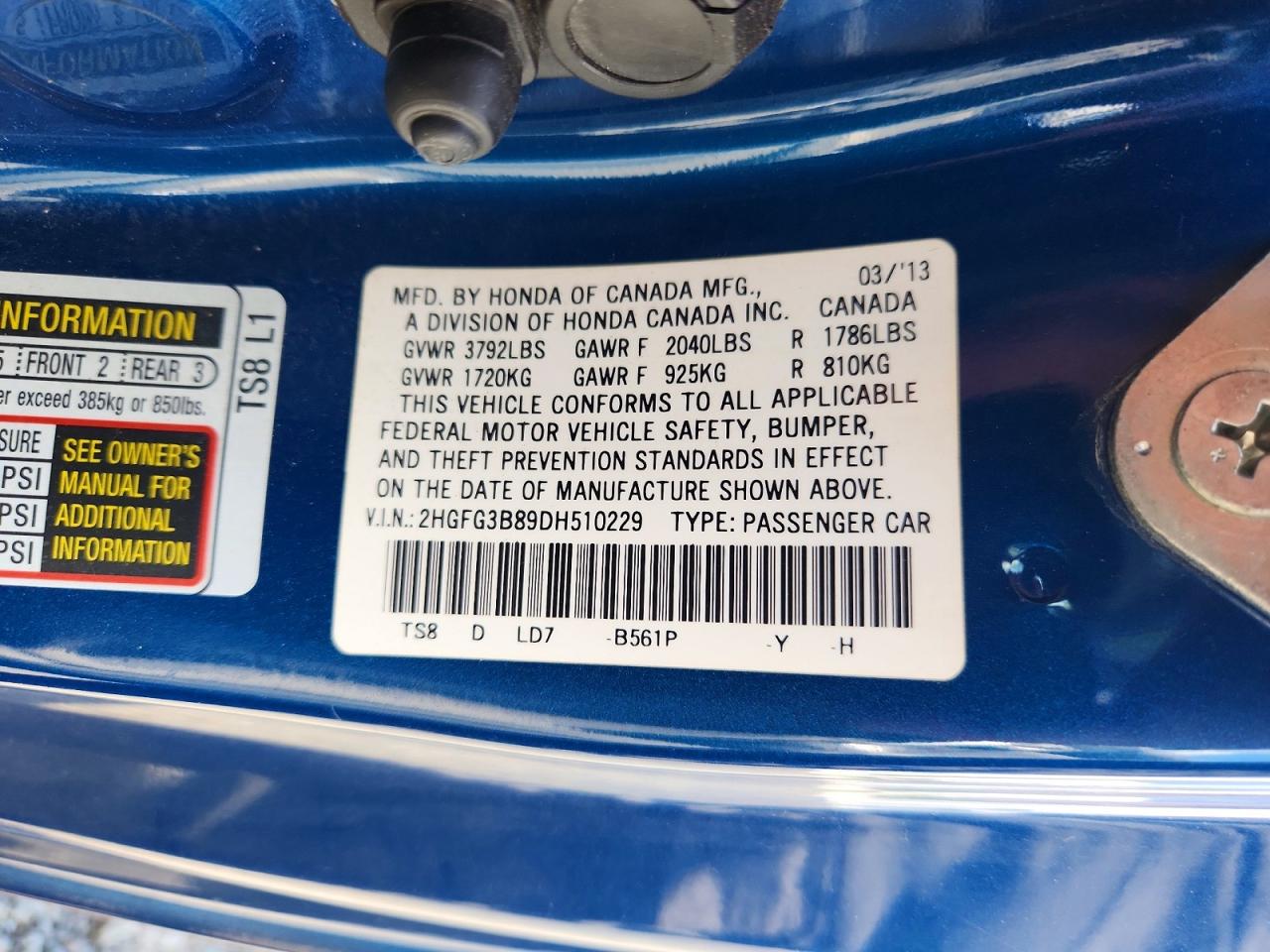 2013 Honda Civic Ex Синий vin: 2HGFG3B89DH510229